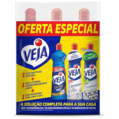 Kit Veja - 1 Limpadores Multiuso Original 500ml + 1 Limpador Cozinha Desengordurante Limão...