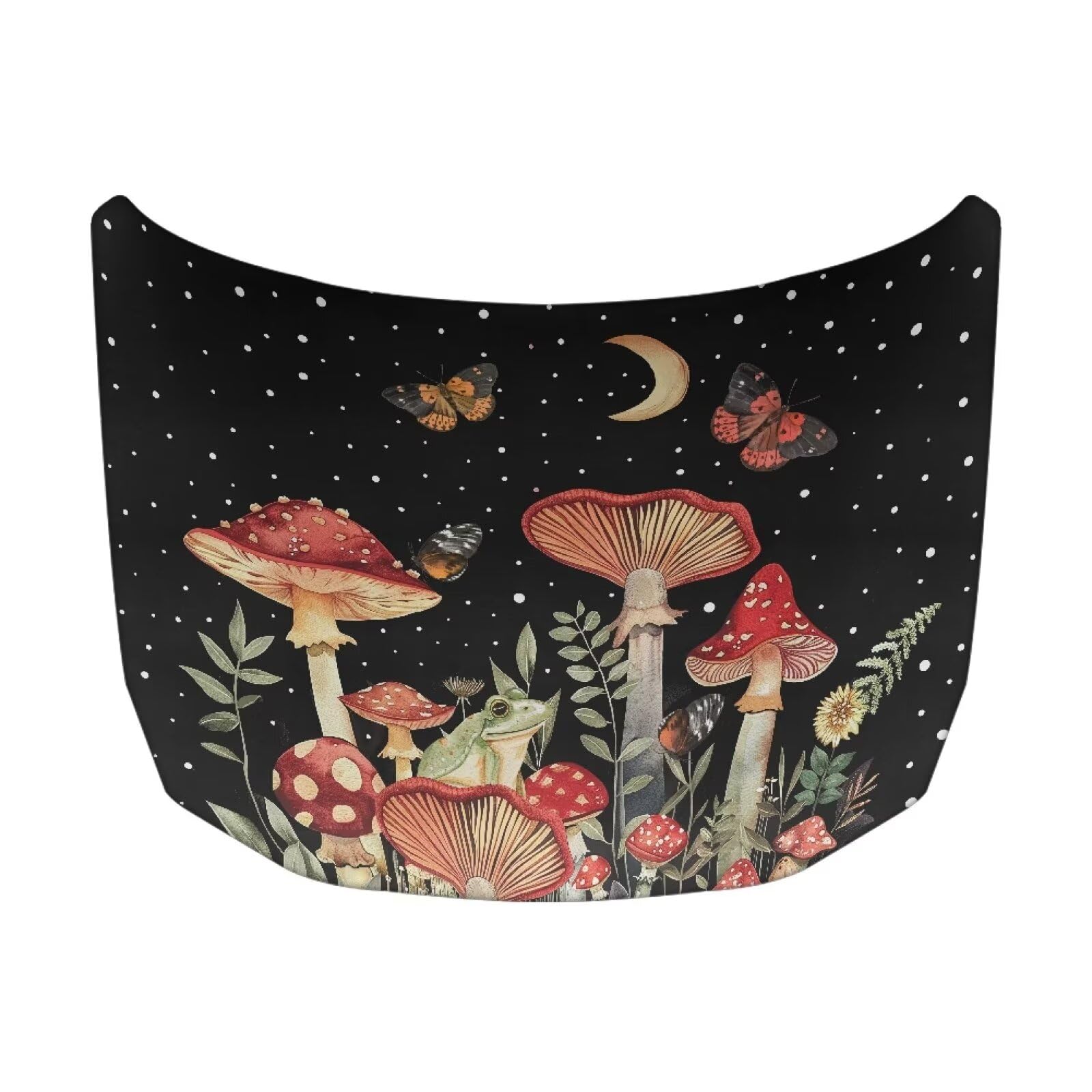Moon Mushroom Car Hood Cover Banner Car Bonnet Protection Cover Elastic Fabrics Polyester，Can be Washed Auto Decoration