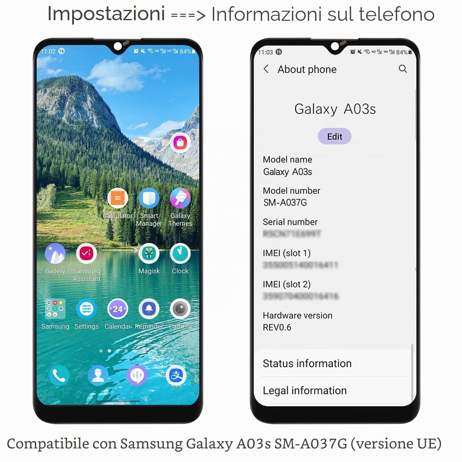 Nero+Telaio Schermo per Samsung Galaxy A03s SM-A037G LCD Display Touch Screen Digitizer Ricambio Assembly con Utensili Inclusi E per Galaxy A03s SM-A037G Vetro temperato