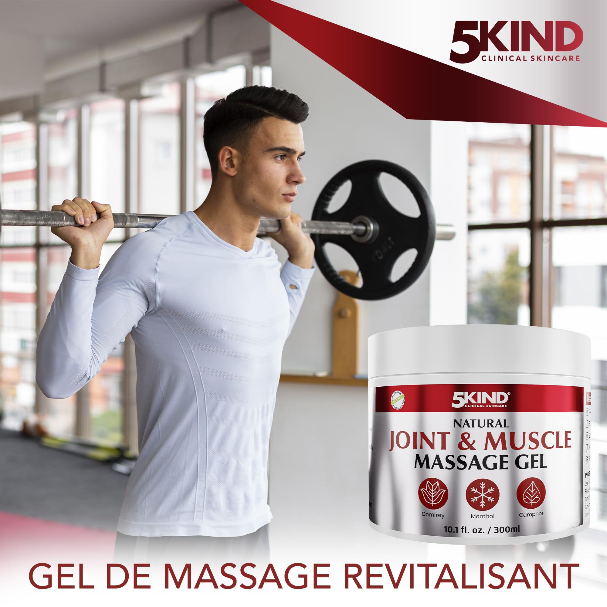 5kind Gel fraîcheur naturel articulation & muscle 300 ml - Crème calendula, camphre, consoude & menthol - Gel musculaire revitalisant puissant - Gel de massage dos, muscles, genoux, cou & épaules