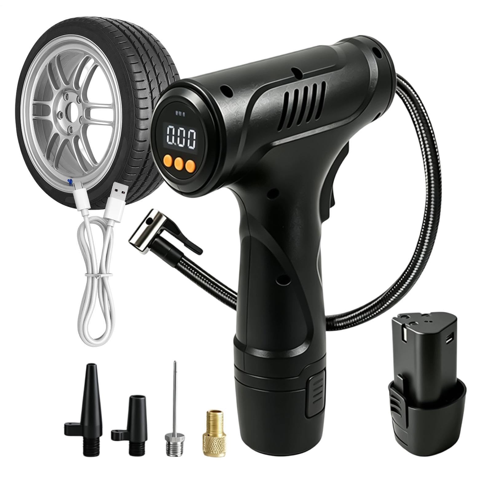 Luftpumpe für Autoreifen, Digitalanzeige mit LED-Lichtern, Manometer | Reifenpumpe, Auto-Luftkompressor für Fahrrad, Motorrad, Kugel, LKW, SUV, Wohnmobil, Outdoor, Camping, Reisen