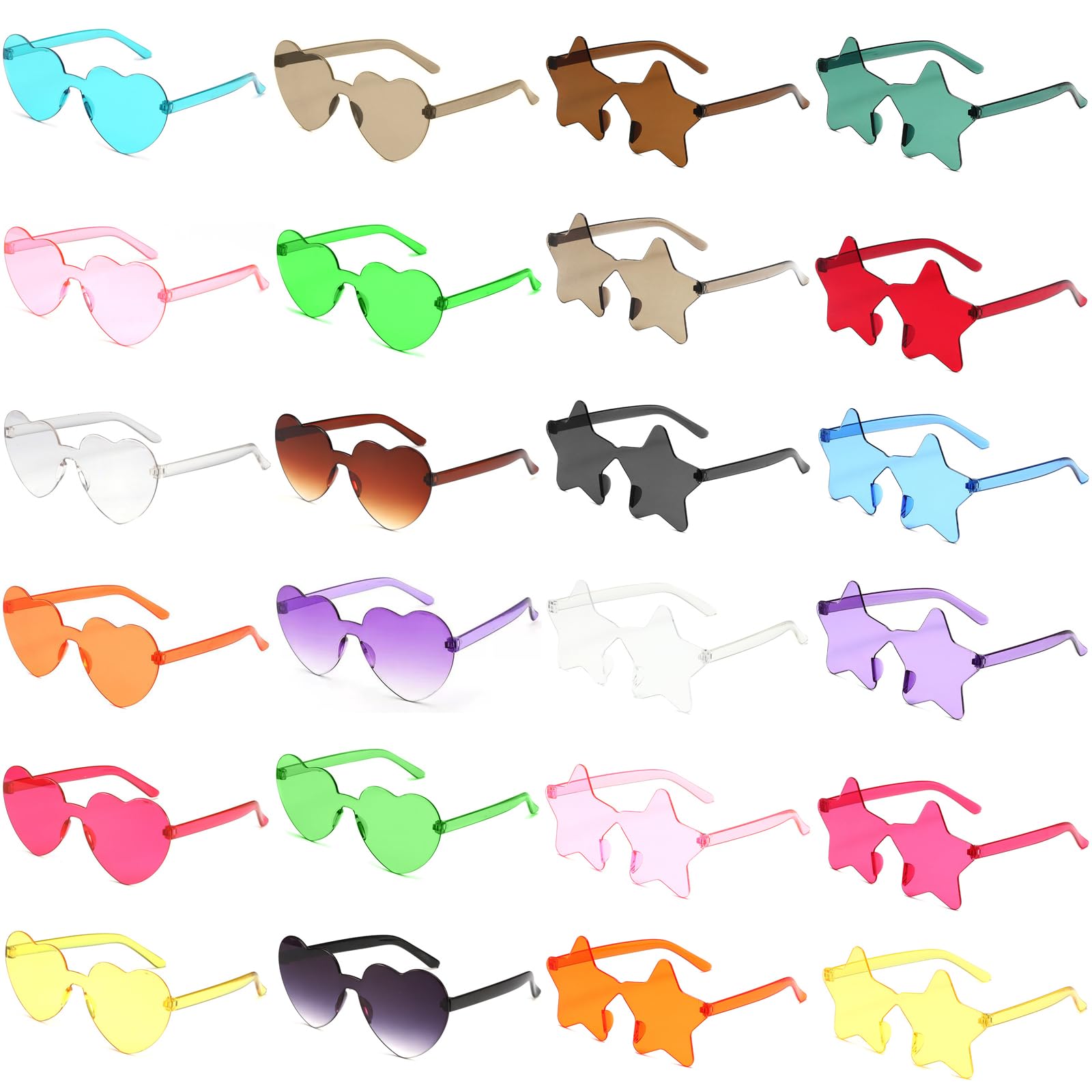 24 Paia Occhiali da Sole a Cuore,Occhiali da sole senza montatura cuore/stella,Occhiali da Sole Colorati per Festival Accessori,Carnevale, Feste di Compleanno,per Bambini e Adulti