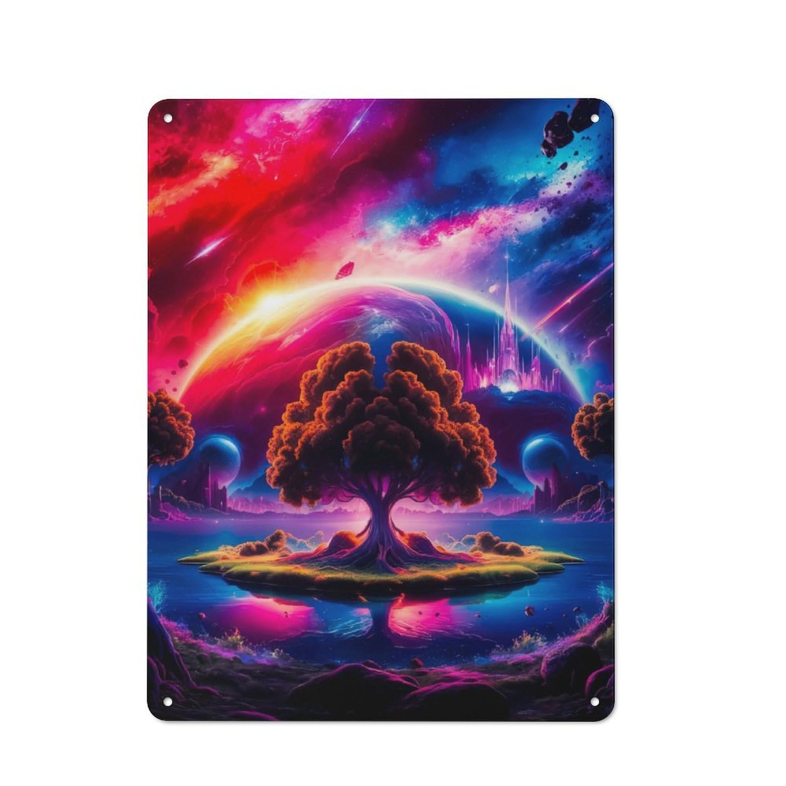 Junmoney Cosmic Neon Landscape Vintage Tin Sign 40X30cm With For Man Cave Or Games Room, Suited To Wall Displays In Games Rooms And Man Caves