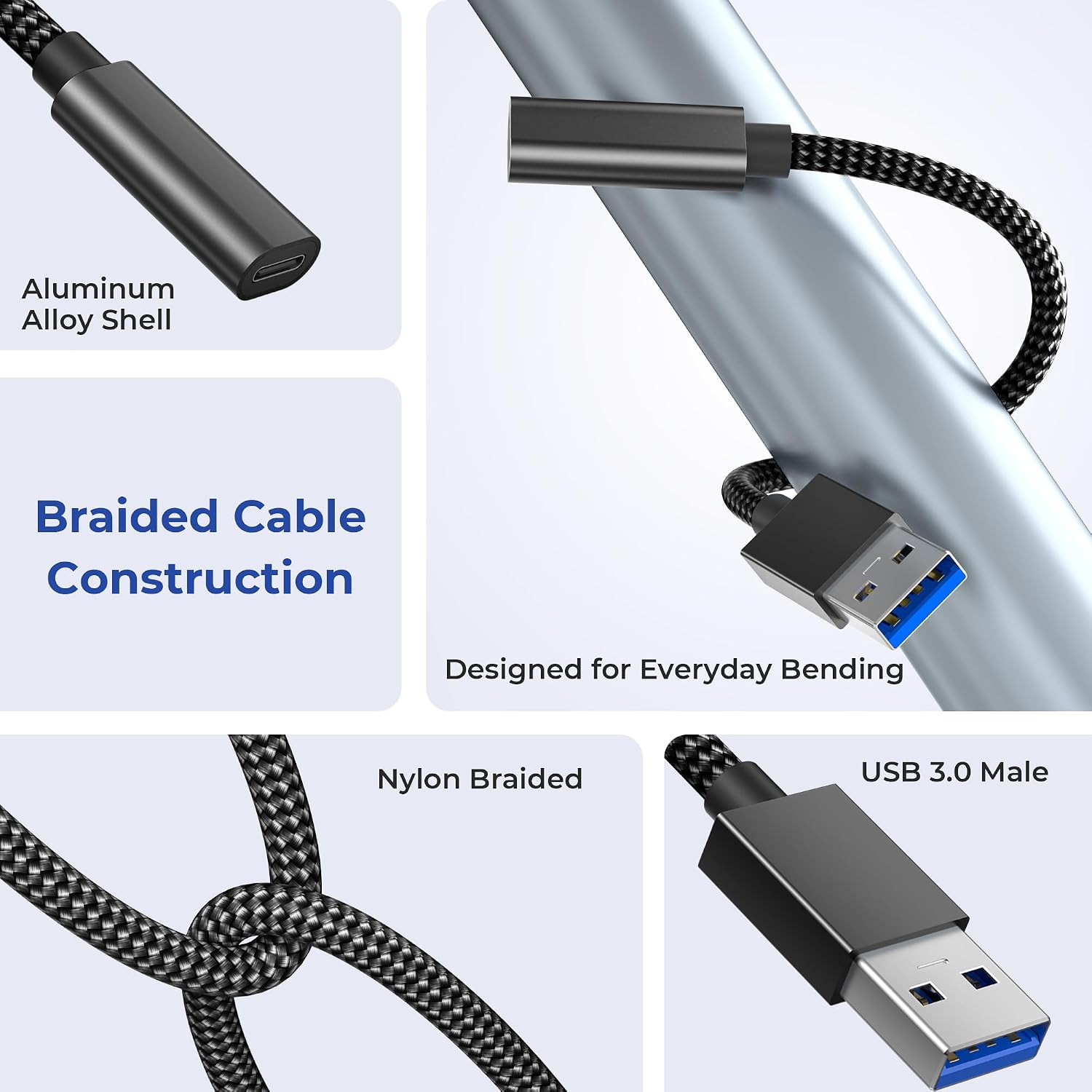 Basesailor USB 3.0 to USB C Adapter 0.75FT 2Pack,USBC Female to USB A Male image 3