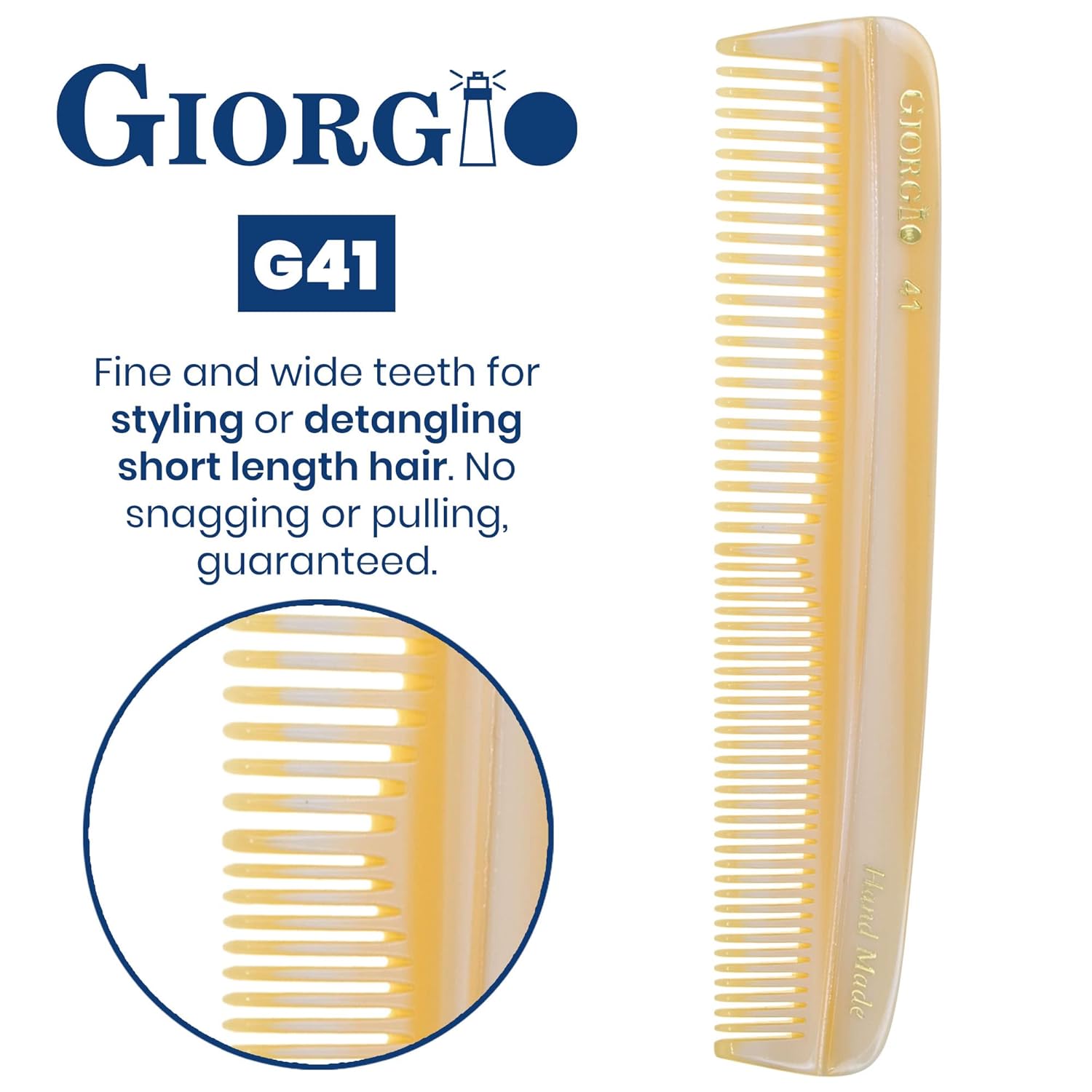 Giorgio G41 Double Tooth Small Hair Pocket Comb, Fine/Wide Tooth Comb For Hair, Beard and Mustache, Coarse/Fine Hair Styling Grooming Comb for Men, Women and Kids. Saw Cut Handmade and Polished : Beauty & Personal Care
