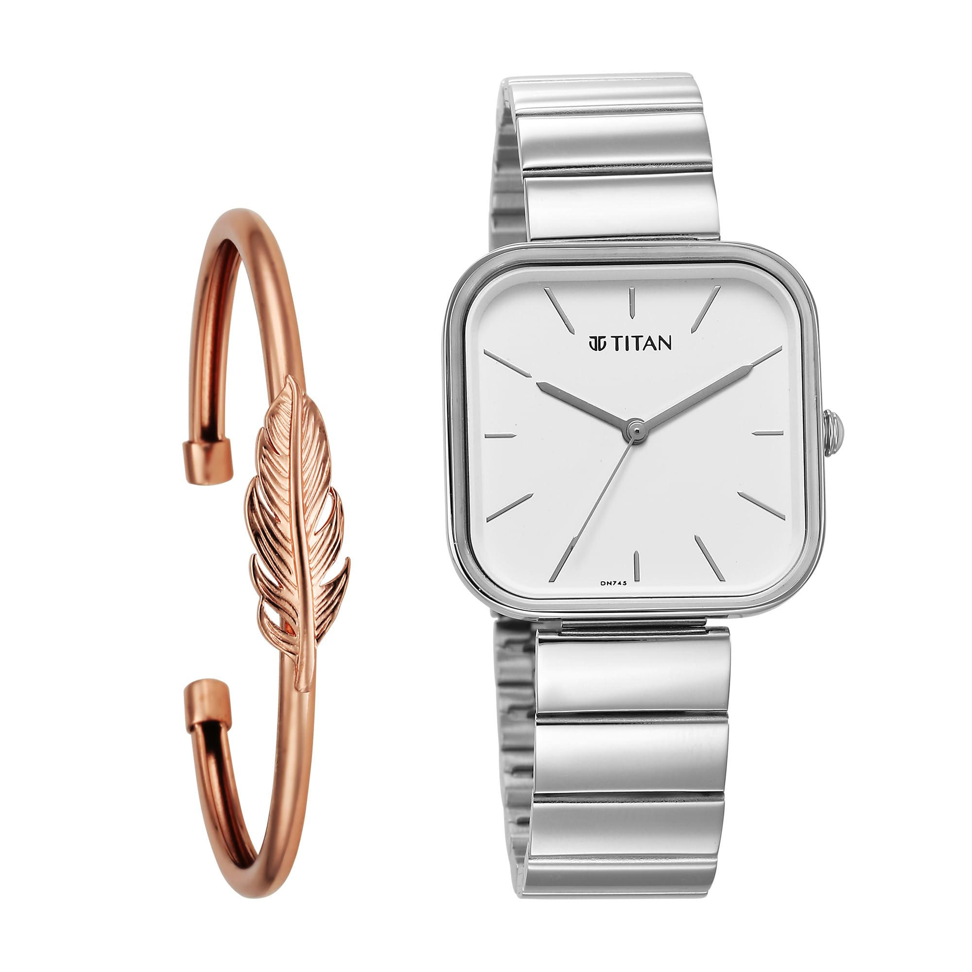 TitanPurple Stackables Quartz Analog White Dial Stainless Steel Strap Watch for Women-2715SM01F/NT2715SM01F