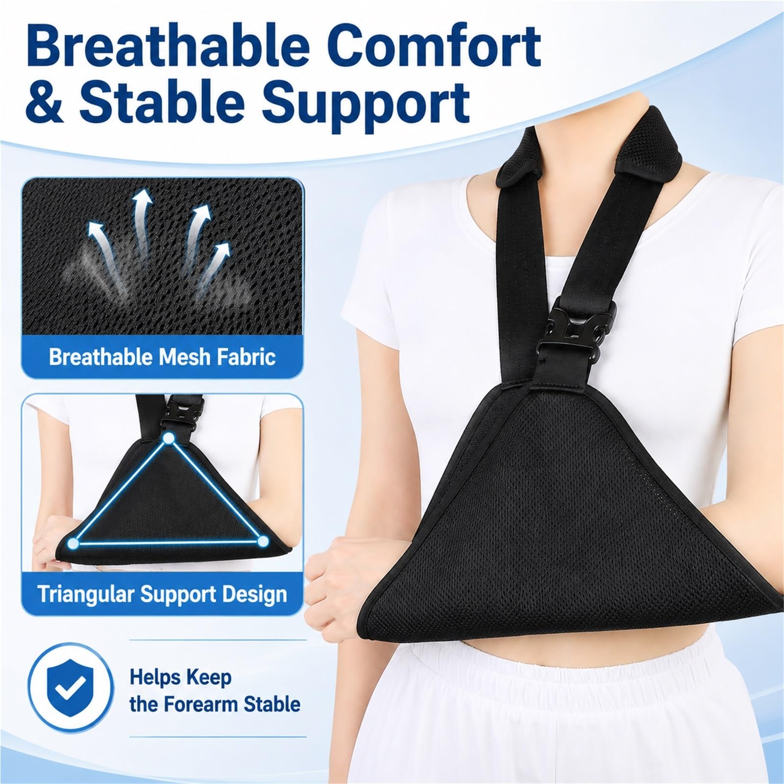 Cabestrillo para Brazo Inmovilizador de Hombro Ajustable Correa Superior Soporte Transpirable para Hombres y Mujeres con Lesiones en Hombro Muñeca y Codo Alivio