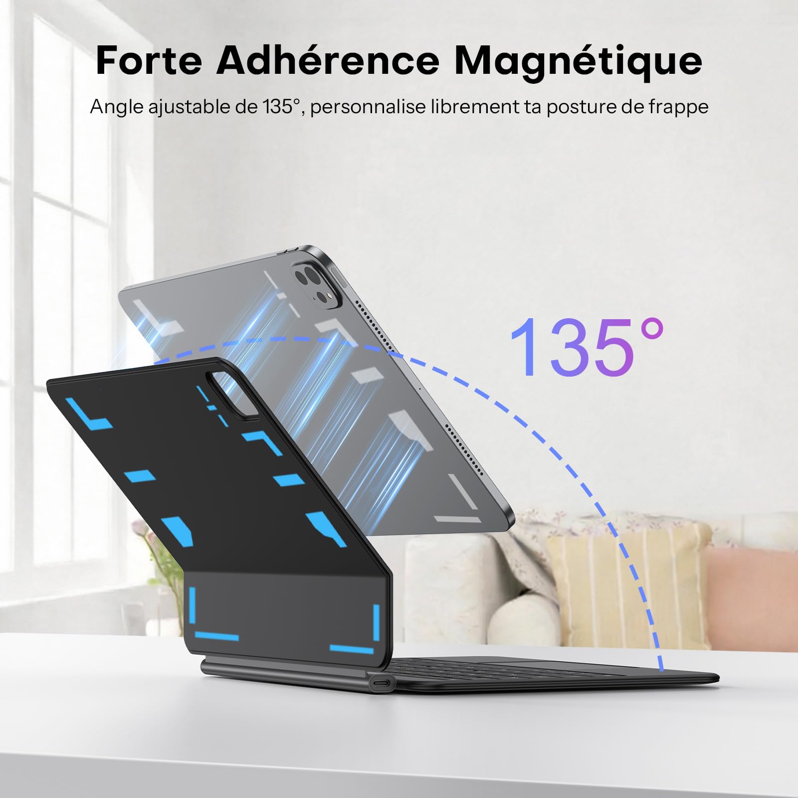 OMOTON - Funda con teclado para iPad Air 11 (M3/M2, 2025/2024)/Air 5/4 con Trackpad, Magic Keyboard para iPad Pro de 11" (4/3/2/1 Gen) francés AZERTY ISO-FR, 7 colores retroiluminados, portátil, negro