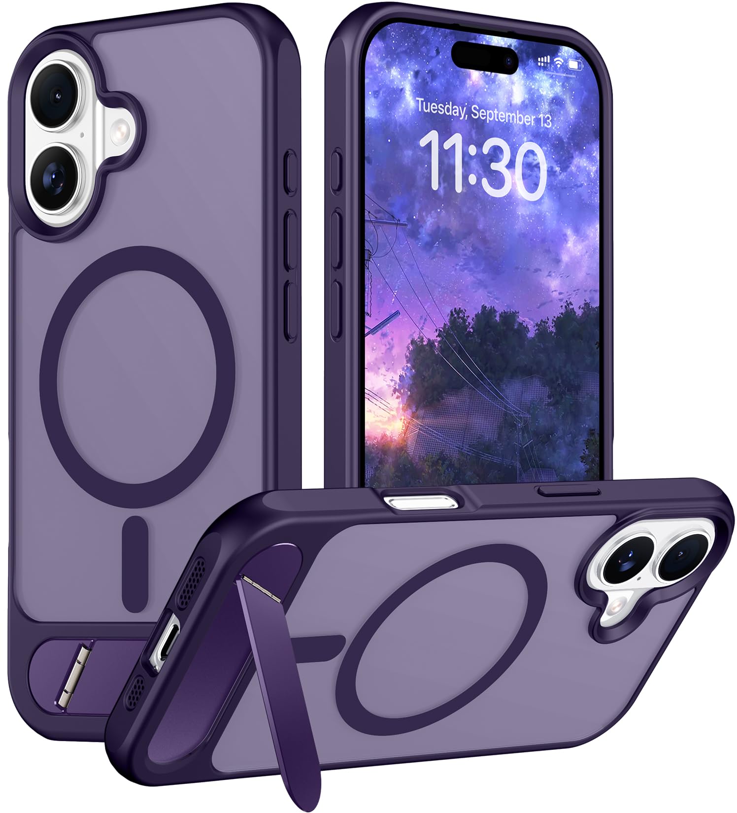 Temdan Magnetic Compatible with iPhone 16 Case, [Built-in Invisible Kickstand][Compatible with MagSafe] [Military Grade Shockproof] Slim Translucent Matte Phone Case for iPhone 16 6.1"