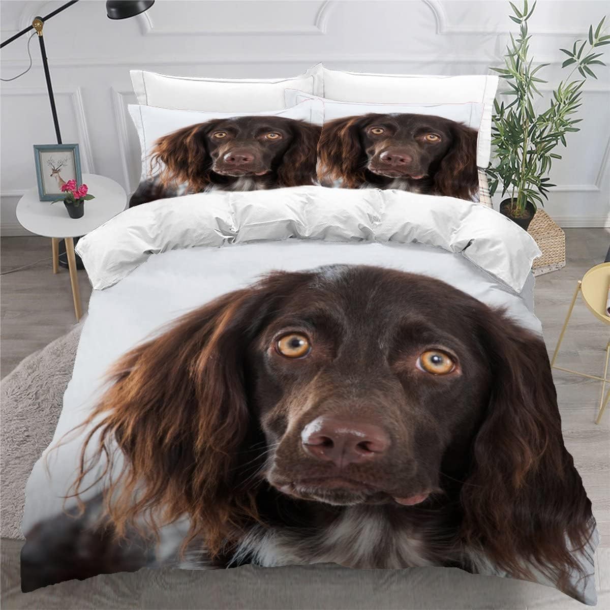 MEVASA Kids Bedding Springer Spaniel Duvet Cover Set - Fluffy Microfiber Hypoallergenic Single Duvet Cover 3 Pieces /135x200