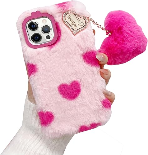 Miniatura 10 de Losin Compatible con Galaxy S22 - Funda peluda ultra afelpada con bonito colgante de bola de corazón de amor 3D, funda de piel mullida y esponjosa,