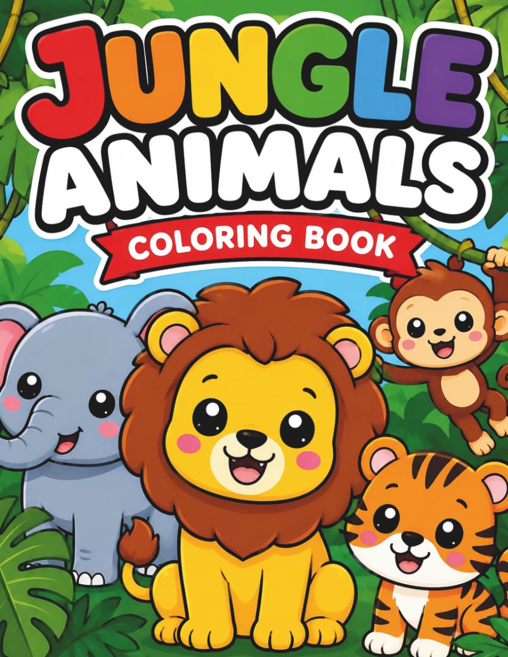 JUNGLE ANIMALS Coloring Book for Kids: Cute Jungle Animals Coloring Book: Adorable Wildlife Friends to Color