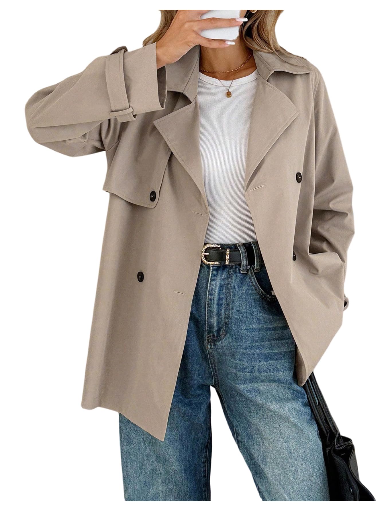 GORGLITTER Womens Double Breasted Trench Coat Trendy Button Down Business Work Jackets Dressy Outerwear