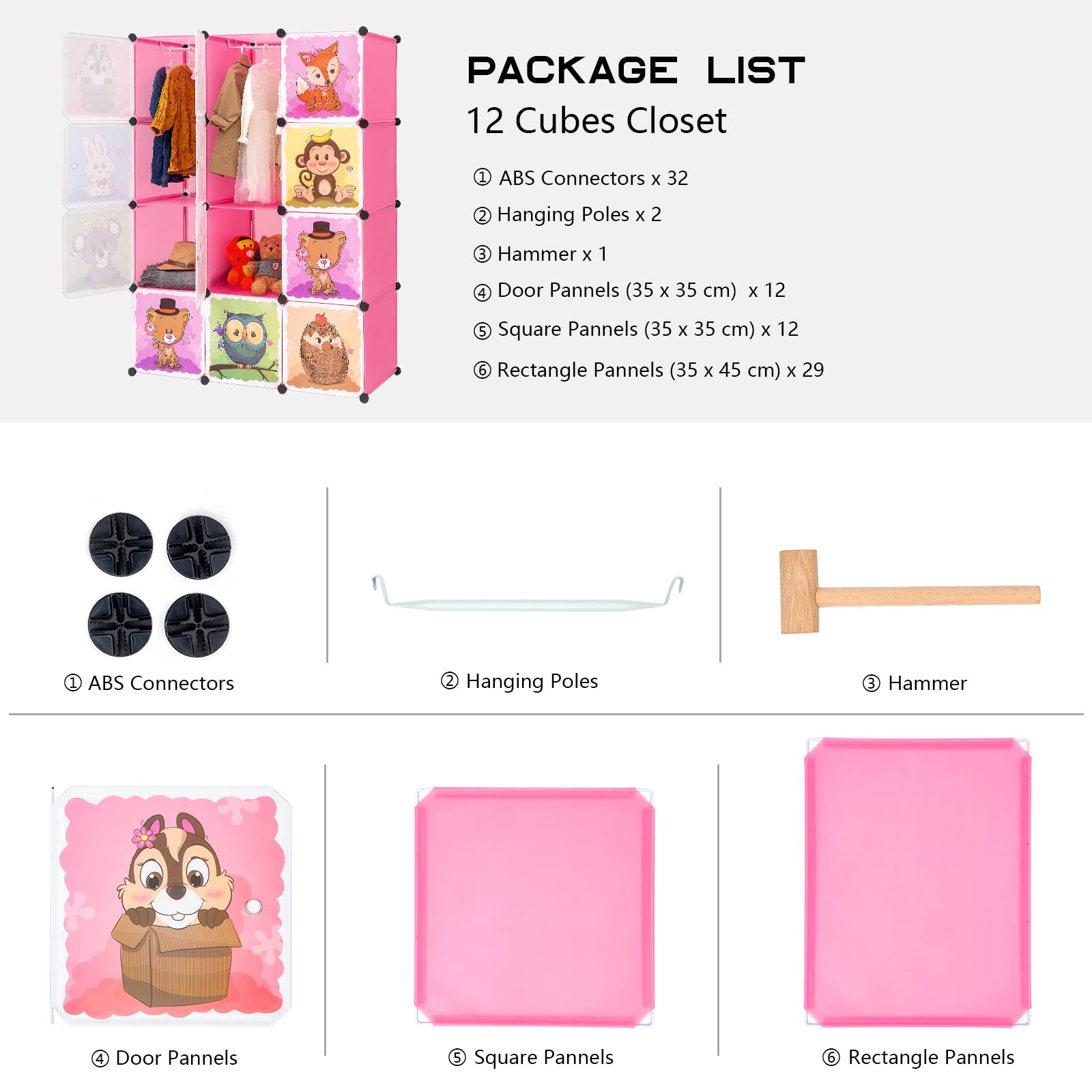 BRIAN & DANY Armoire Chambre Enfant, Meuble Rangement Enfant 8 Cubes et 2 Sections de Suspension, Armoire Modulable, Cubes Plus Profonds Que la Norme (45 cm Contre 35 cm), Rose, 110 x 47 x 147 cm