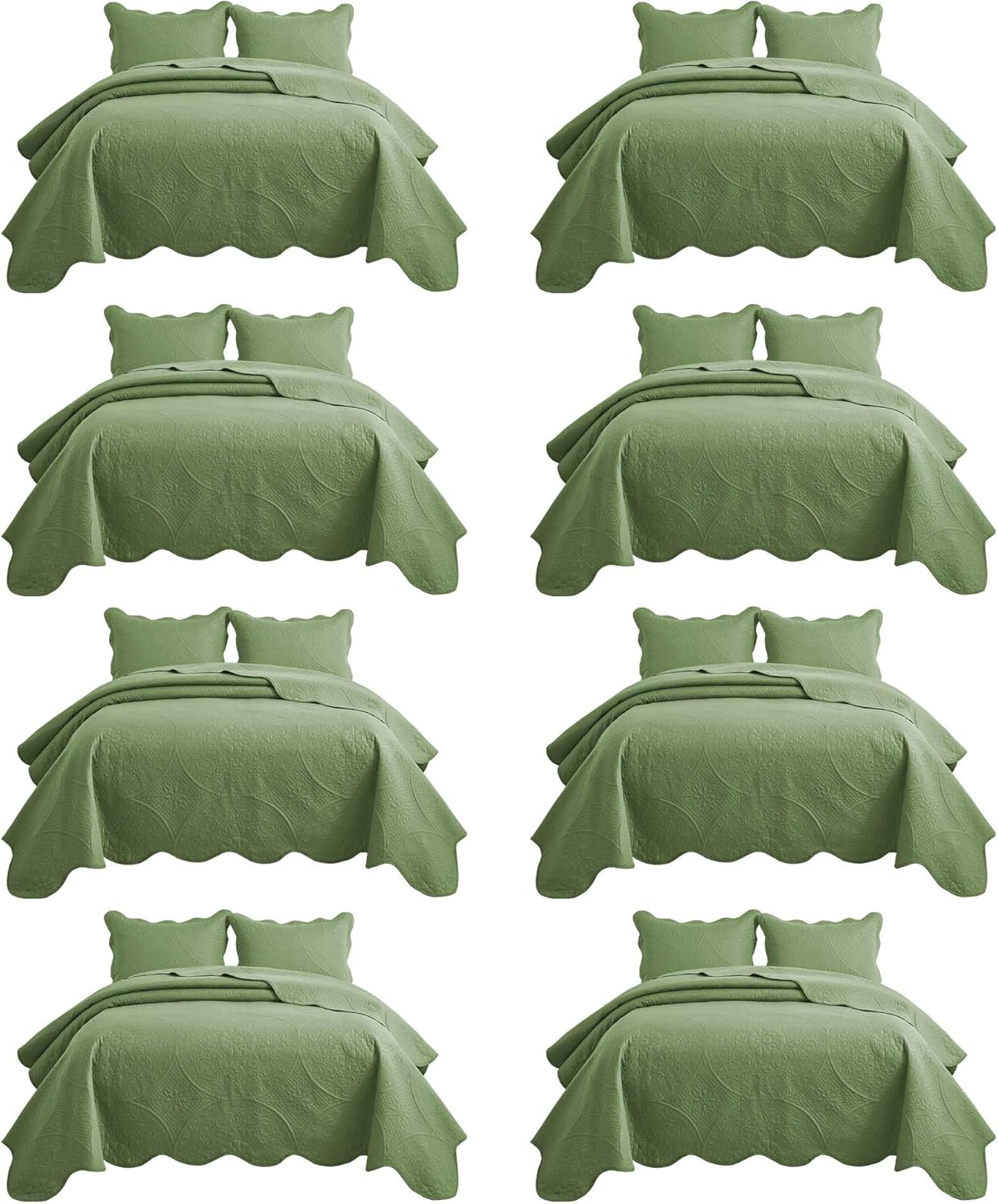 IR Imperial Rooms 8 Pack Quilt King Size Bedding (106" x 96") - Bulk Wholesale for Hotels, Guest Bedroom & Airbnbs - Lightweight Microfiber Reversible Floral Embossed Quilts Bedspreads (Olive Green)