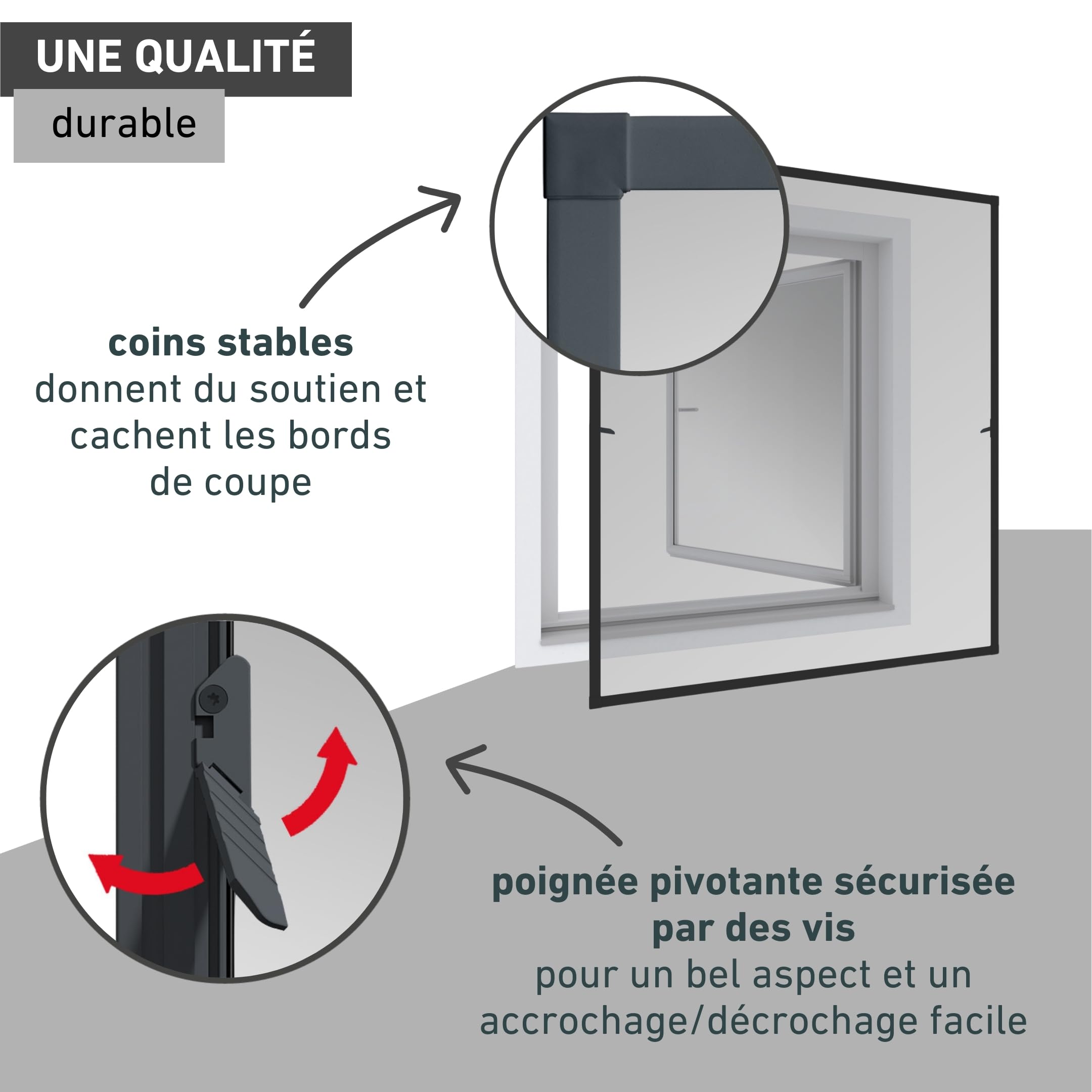 Windhager Moustiquaire Cadre Fixe Pour Fenetres Expert, Pare-moustiquaires Cadres en aluminium pour fenêtres, 100 x 120 cm, anthracite, 03996
