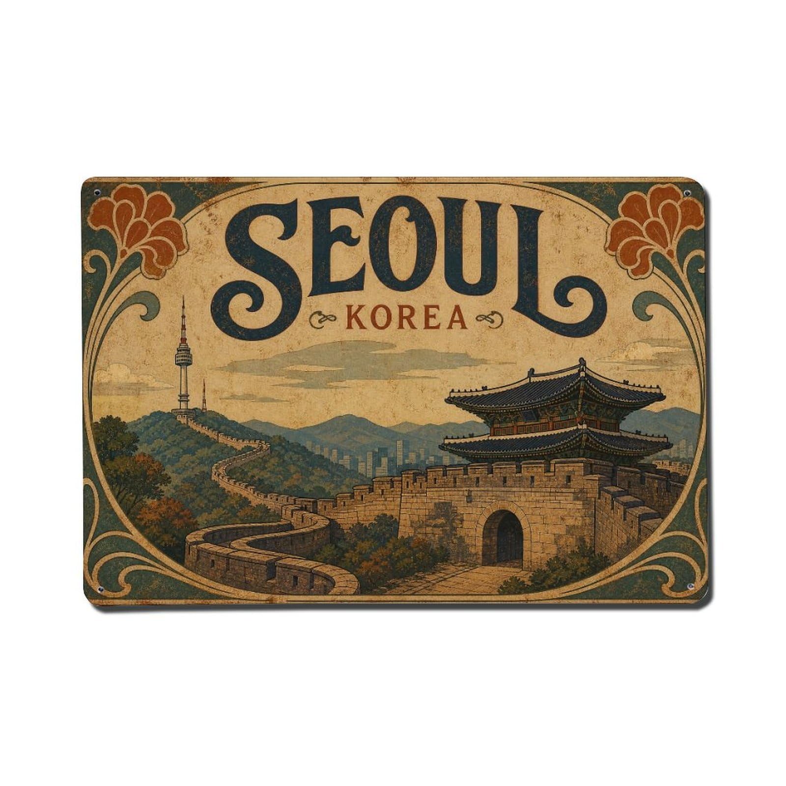Seoul Korea Fortress Gate Heritage Travel Retro Metal Tin Sign