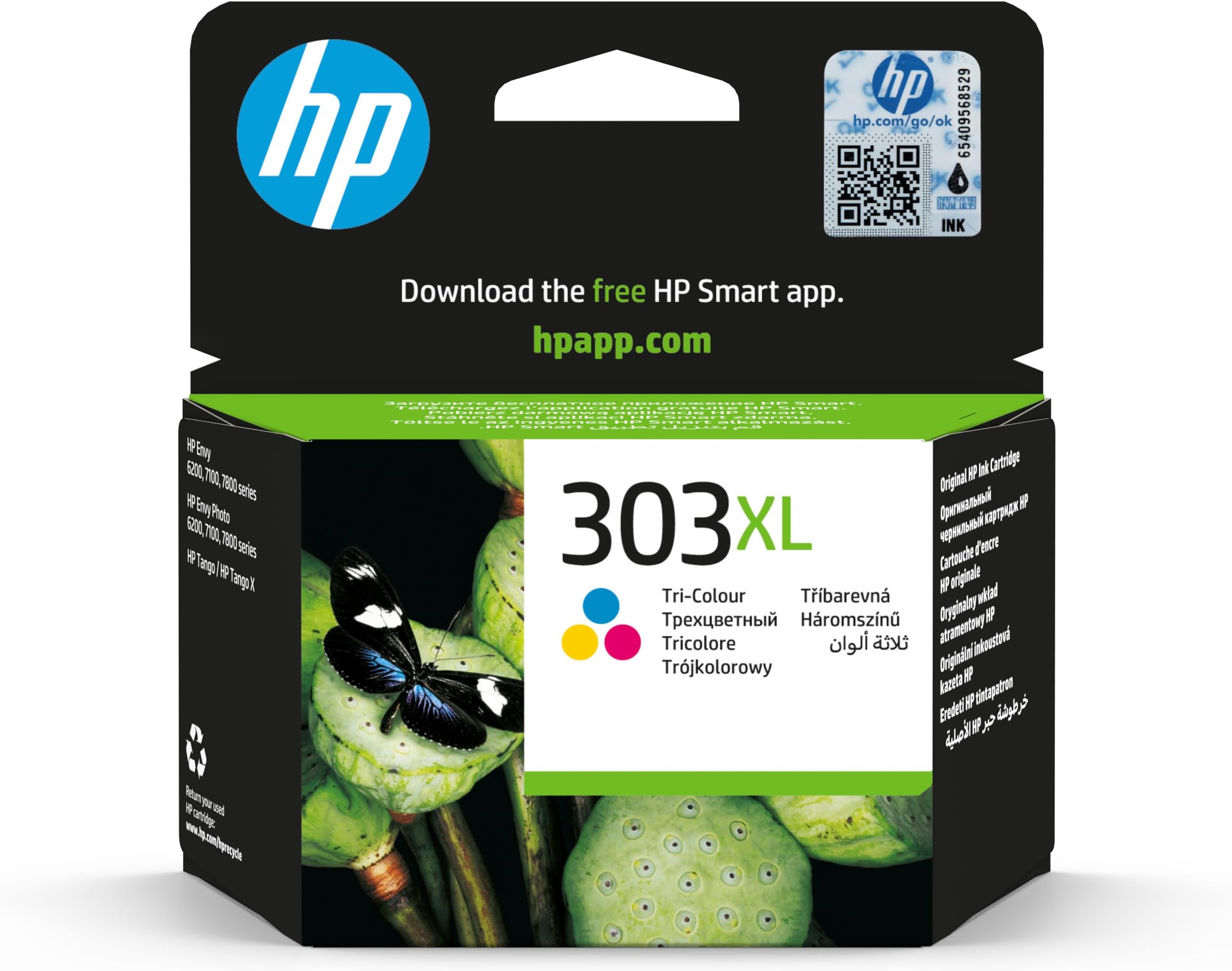 303XL Tri-color High Yield Original Ink Cartridge (T6N03AE) - Works with: HP ENVY Photo 6200, 7100, 7200, 7800, 7900 series, 7230, 7234, 7930, 7934, ENVY Inspire 7200e, 7900e Series, Tango X