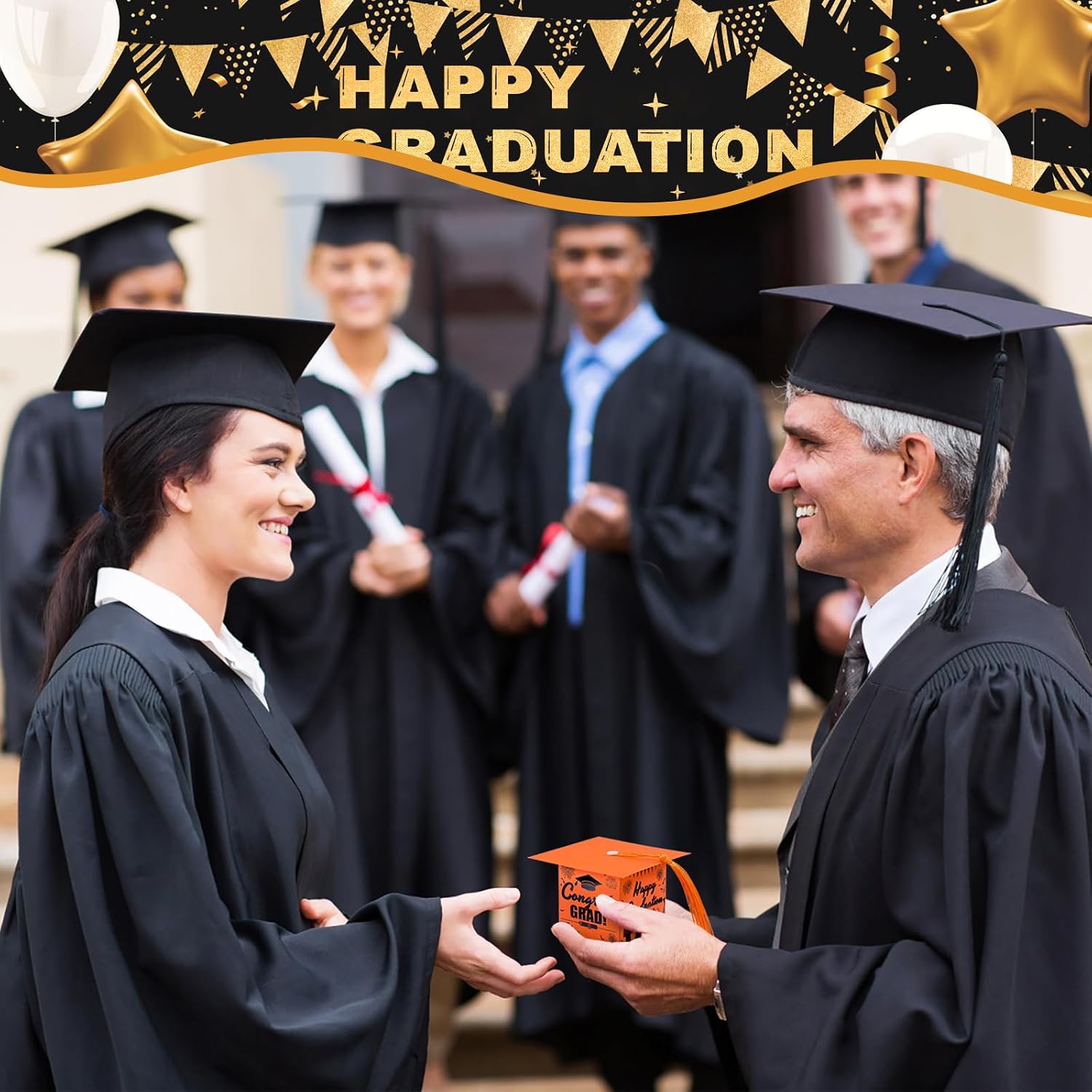 KPOSIYA Graduation Cap Gift Boxes with Tassel, 32pcs Class of 2026 Graduation Party Favors Candy Boxes, Small Treat Box for 2026 Grad table centerpieces Decorations（Black,Orange） image 5