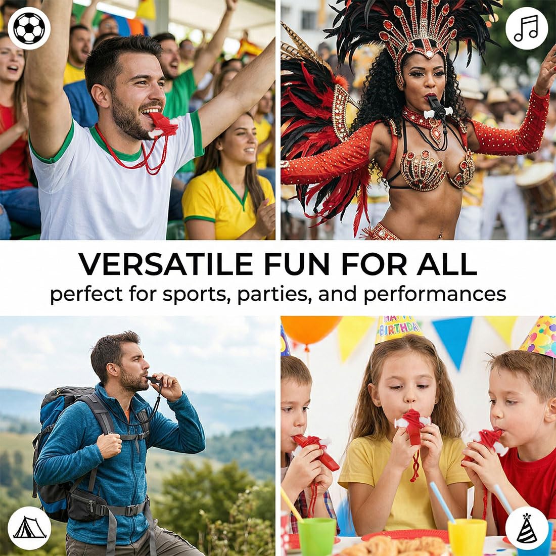 2 Pièces Sifflet Samba Sifflet De Supporteur De Foot Sifflet Musical Performance Samba Pour Enfants Arbitre Noir Rouge