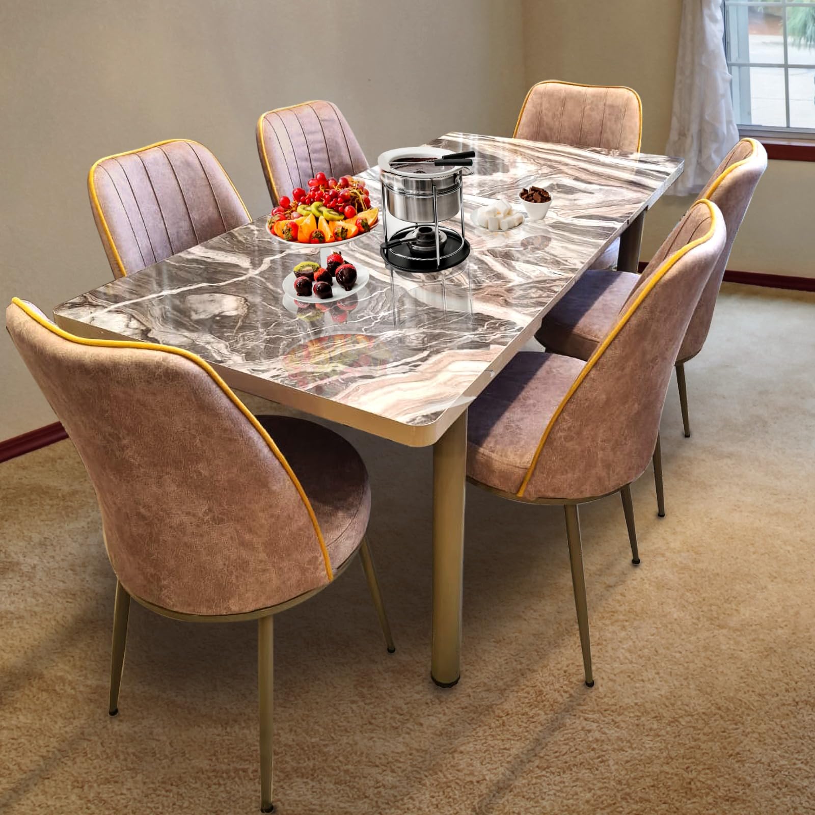 7-Pieces Dining Sets, 1 Piece Rectangular Table With (Free Installation), 1+6 Seater Modern Design Furniture for Home, Dining Room, Cafeteria