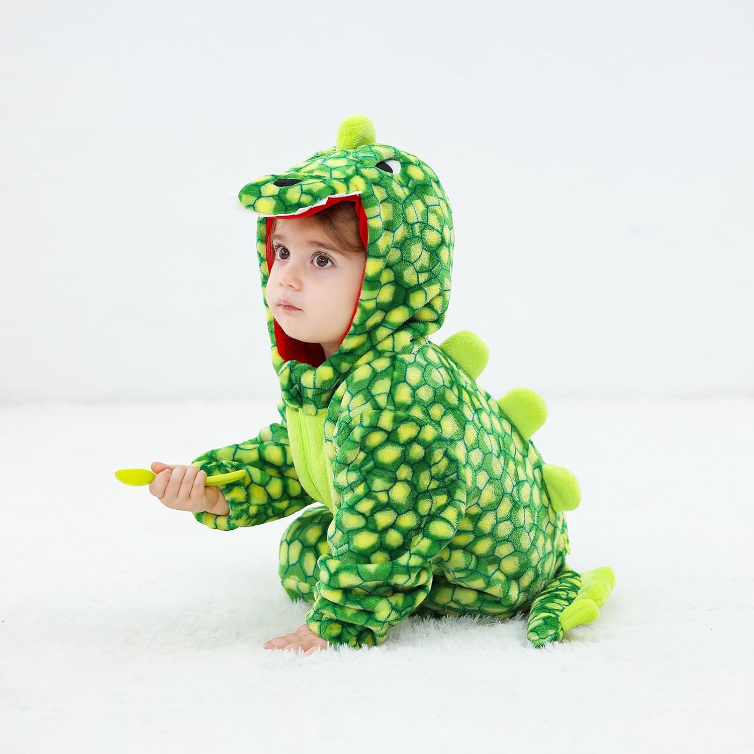 LOLANTA Toddler Dinosaur Animal Costume Unisex Baby Kids Flannel Hooded Romper Jumpsuit Dress Up Outfit - Image 3