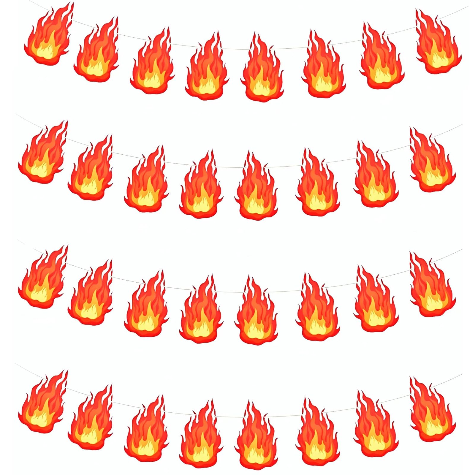 UNVOJL 4 Pieces Fire Flame Banner Firefighter Birthday Party Decorations Hanging Wall Banners Flame Theme Hanging Banner for Fire Truck Firefighter Birthday Party Decorations
