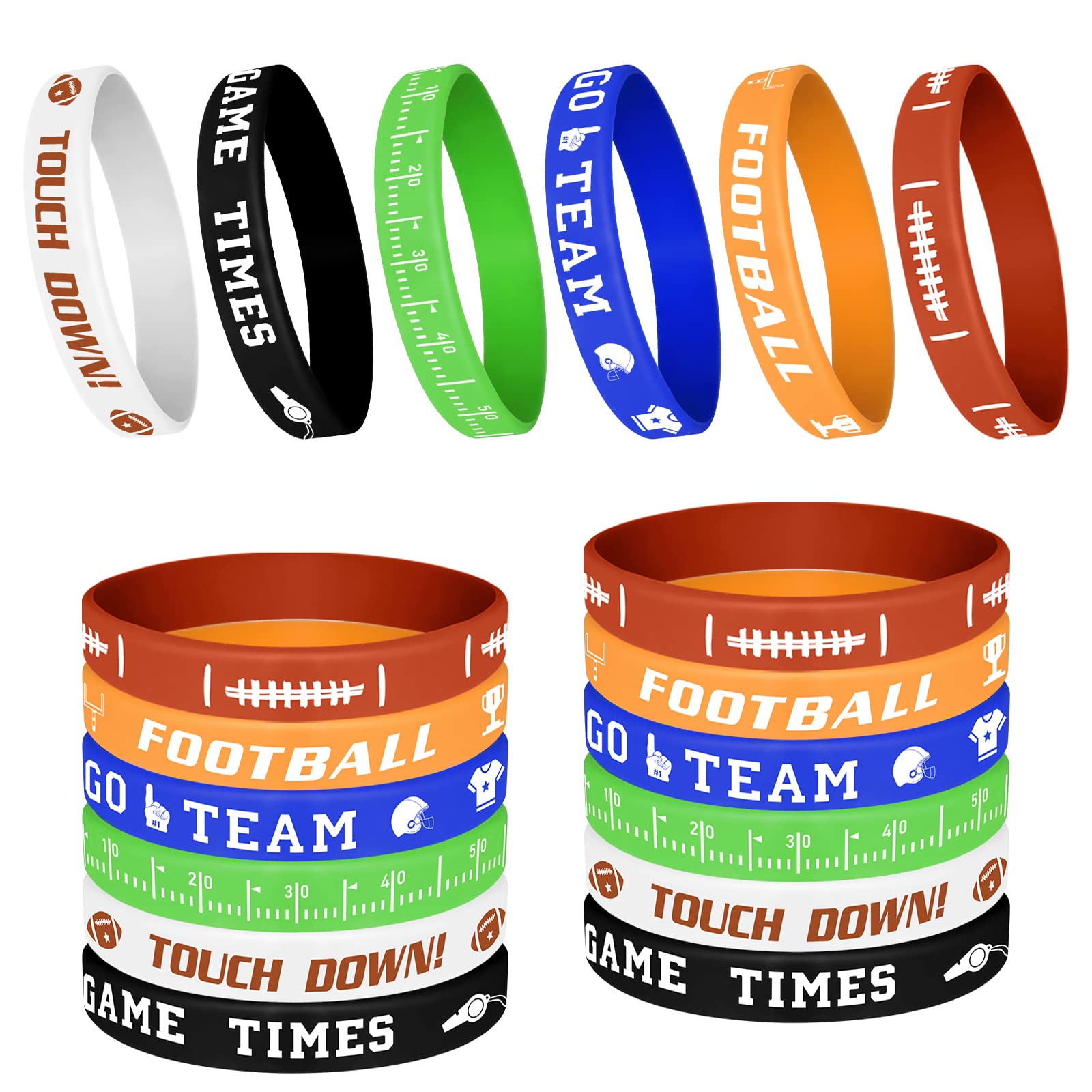 MIAHART 16 Pieces Football Theme Bracelets Silicone Wristband for Sport Theme Birthday Party Favors, 6 Styles
