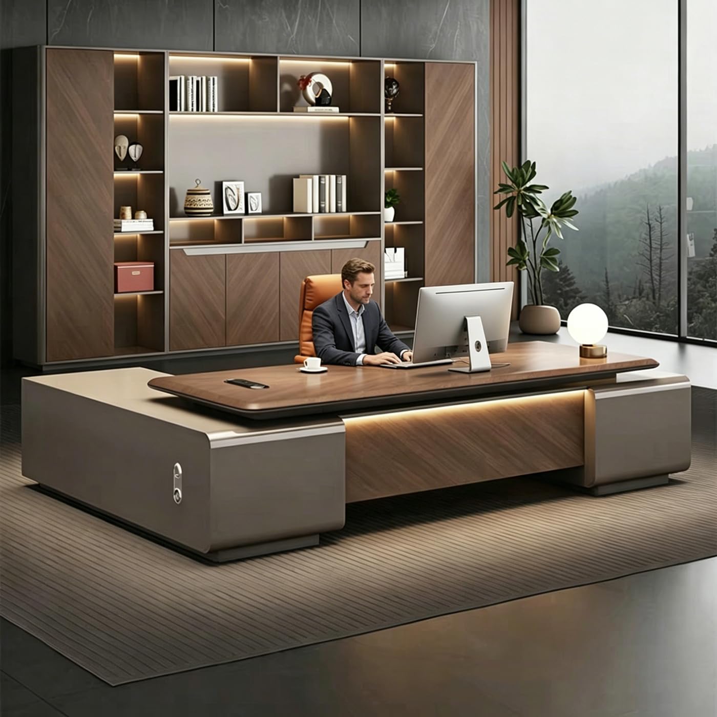 DUWEIKE L Shaped Executive Desk with Storage, Professional Manager Office Desks with File Cabinet, Wood Writing Computer Desk for Work Study,1.8m