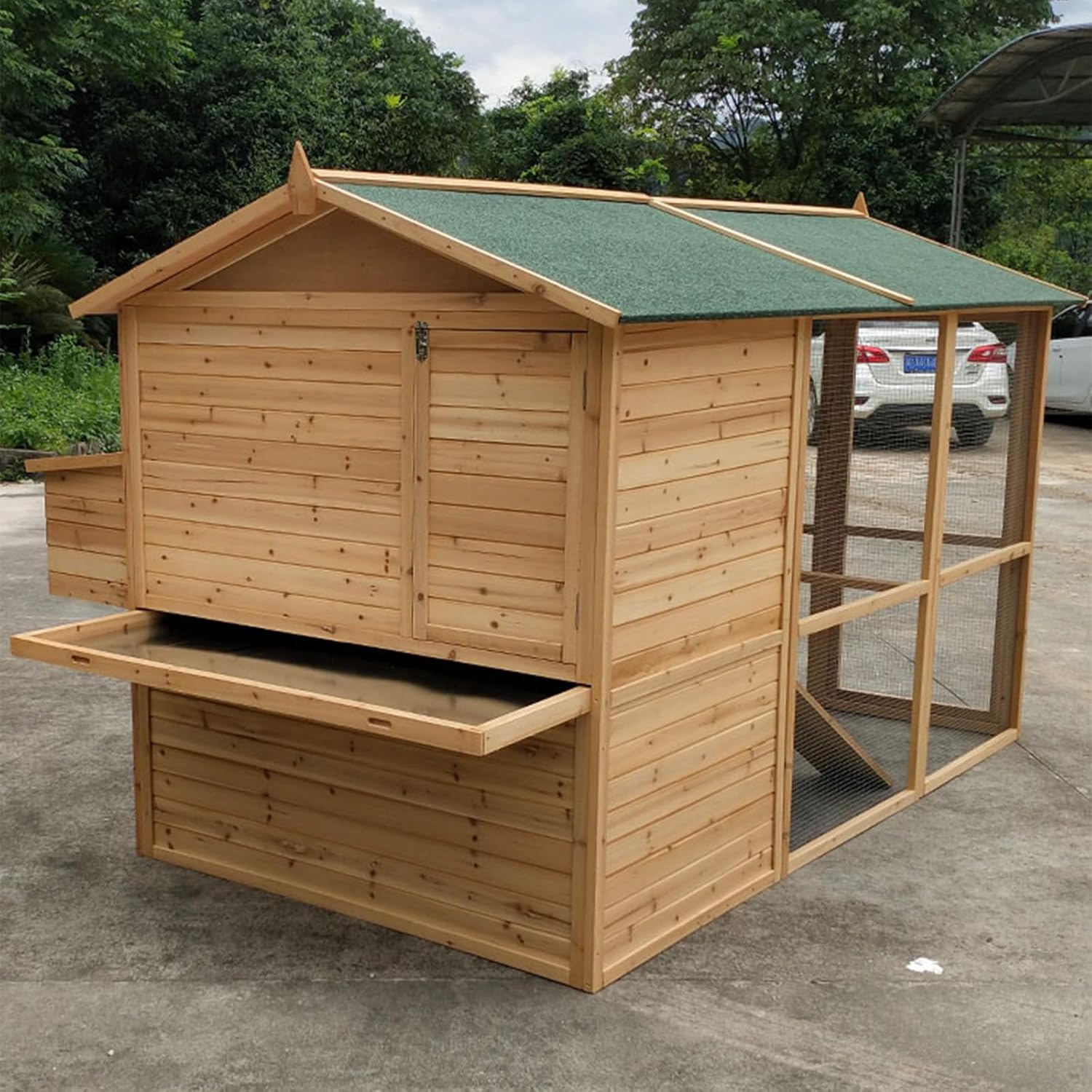 Wooden Rabbit Hutch, Outdoor Bunny Cages with Ramp Run, Waterproof Asphalt Roof Poultry Cage for Rabbits Guinea Pigs Chicken,