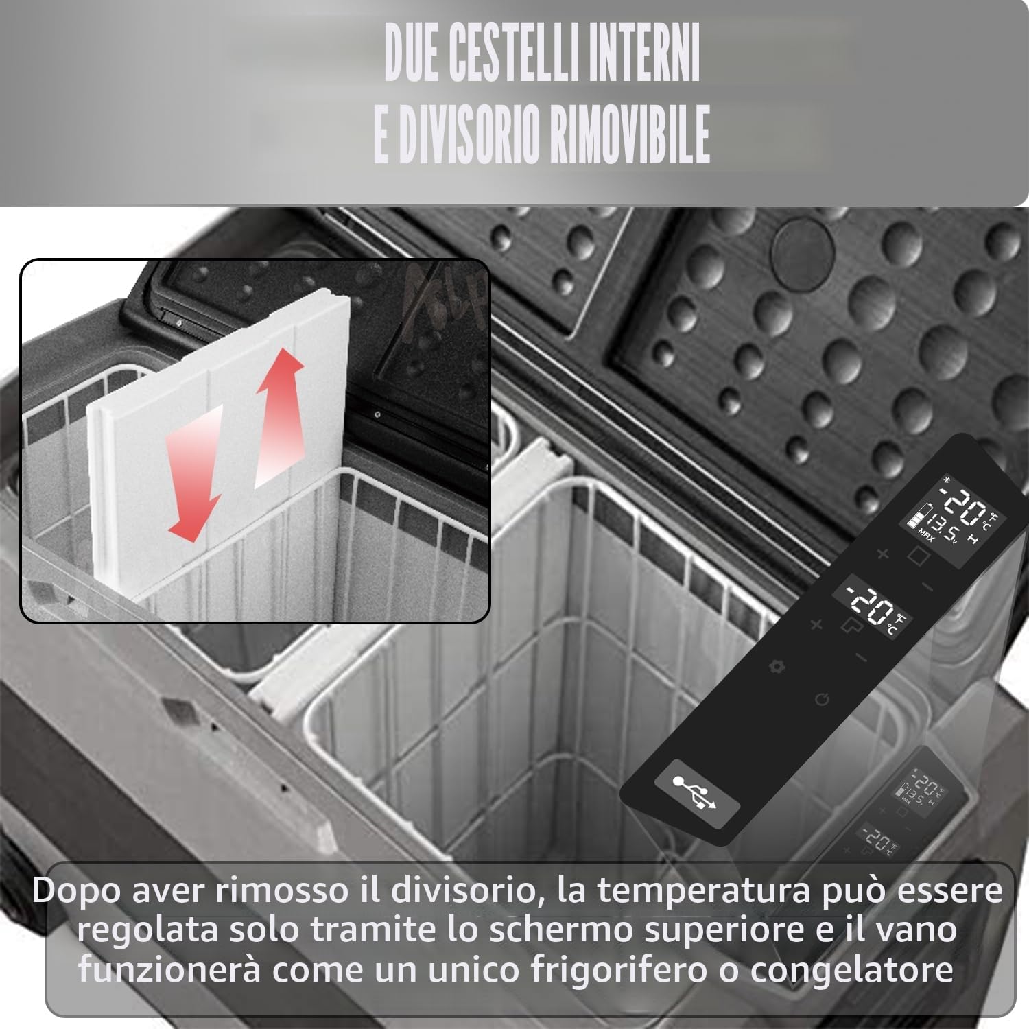 Alpicool T50 50 litri Frigoriferi per Auto Frigo Frigorifero Elettrico Congelatore Portatile per Auto/RV Camion Barca Campeggio 12/24V DC
