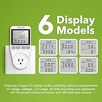 Vista 4 de BALDR Monitor de uso de electricidad de Estados Unidos para el hogar, electrodomésticos, tomas de medidor de kilovatio, enchufe para medir