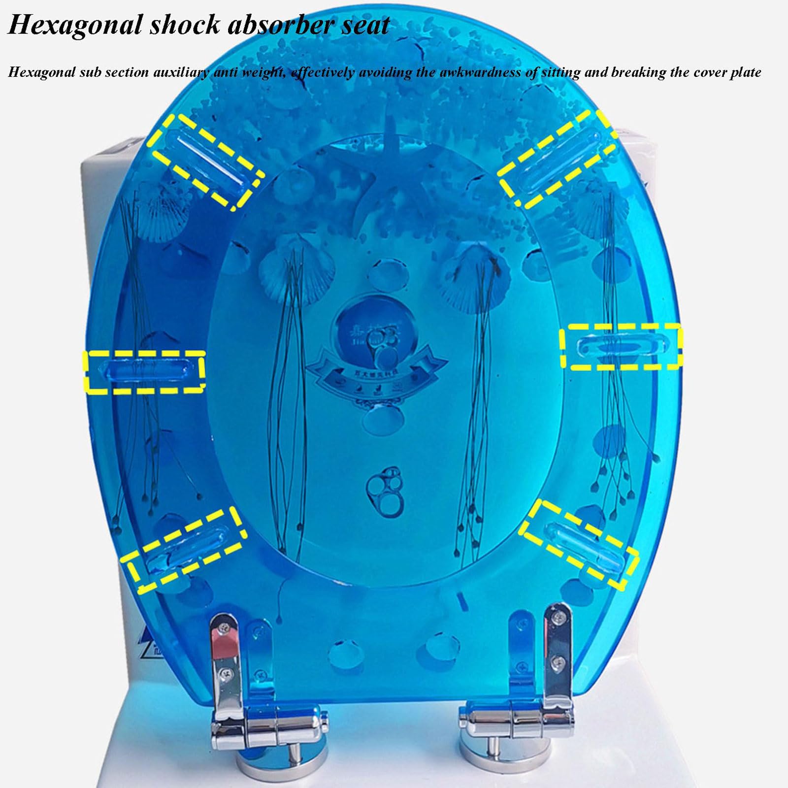 Abattant WC en Résine 3D Série Océan, Cuvette Toilette avec Frein De Chute Declipsable Forme Universelle U/V/O, Charnières Silencieuses en Acier Inoxydable