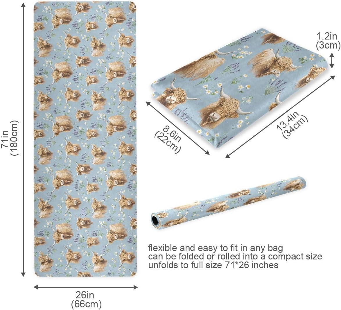 ALAZA Highland Cattle Lavender Pattern Yoga Mat Non Slip Fitness Exercise Mat, Workout Mat for Yoga, Pilates and Floor Exercises