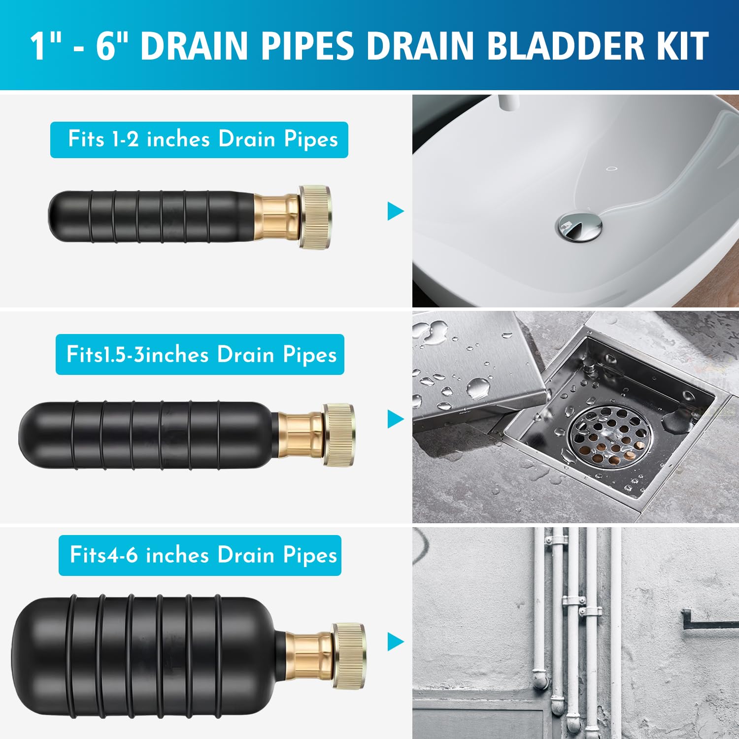 Deboucheur Canalisation, Débouche canalisations Kit Déboucheur à Eau Sous Pression pour 25 à 152 mm Débouche Goutières, Toilettes et Tuyaux﻿ (Lot de 3)