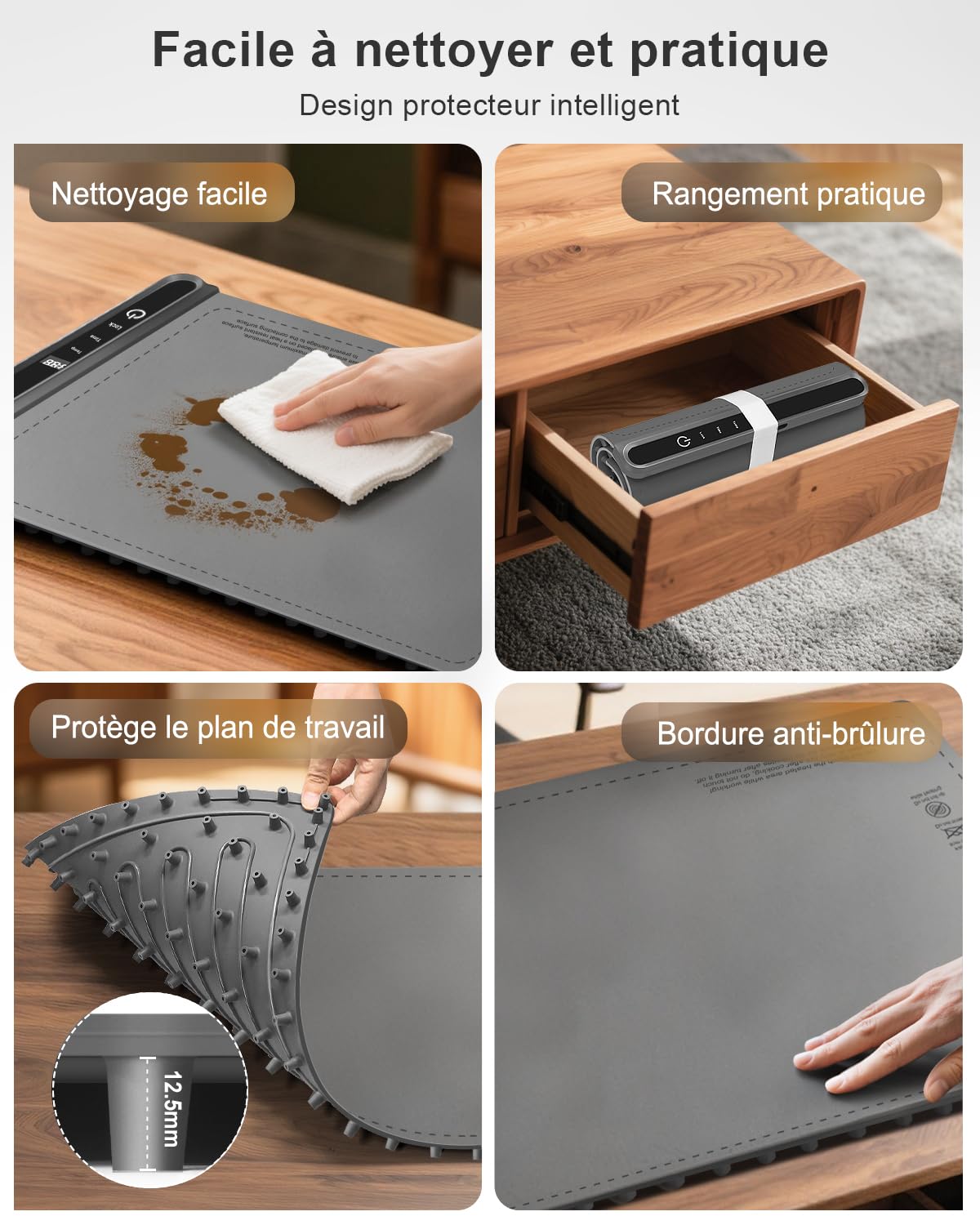 AUTOPkio Chauffe Plat Électrique, Pliable Plaque Chauffante 300W avec 6 Température 9 Minuteries, Verrouillage Enfants, Chauffe Assiette à Réchaud pour Buffets Fêtes Banquet