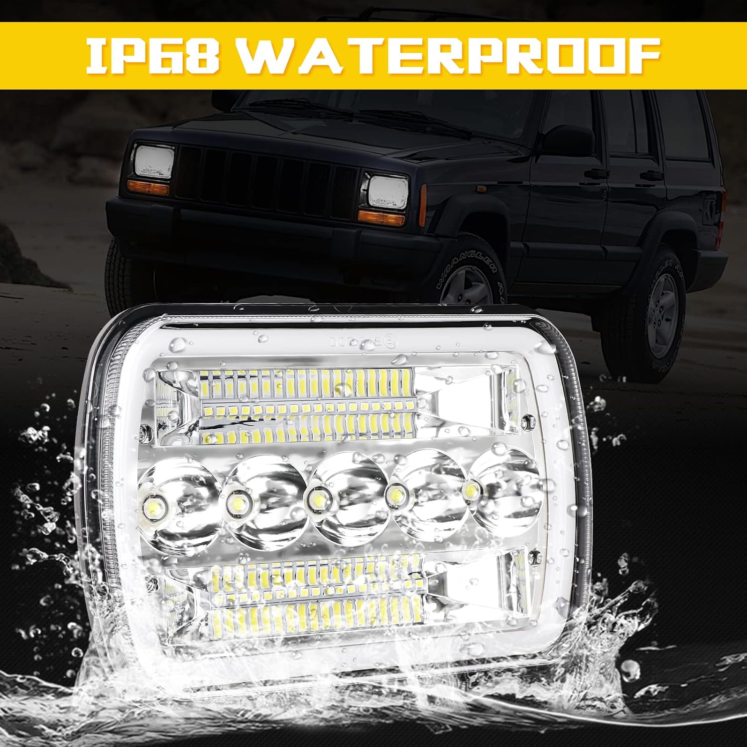 BESTZHEYU 2PCS 5x7 Headlights Pair Compatible with Chevy Express 1500 2500 3500 Cargo Van F-150 F-250 F-350 Wrangler YJ Cherokee XJ Kenworth T300 Hi/Low Sealed Beam White/Amber Halo