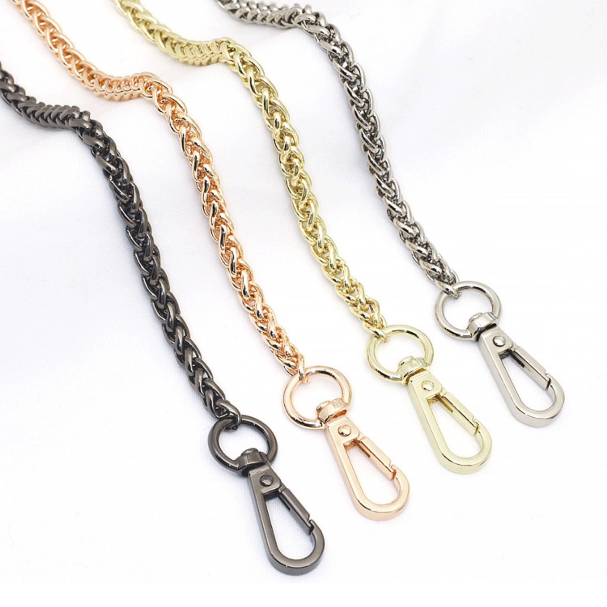 Correa de Hombro para Bolso de 40 cm / 60 cm / 90 cm / 100 cm / 110 cm / 120 cm, Hecha a Mano, en Dorado y Plateado, con Acabado en Bronce Cepillado Negro, Bandolera, Cadena de Met
