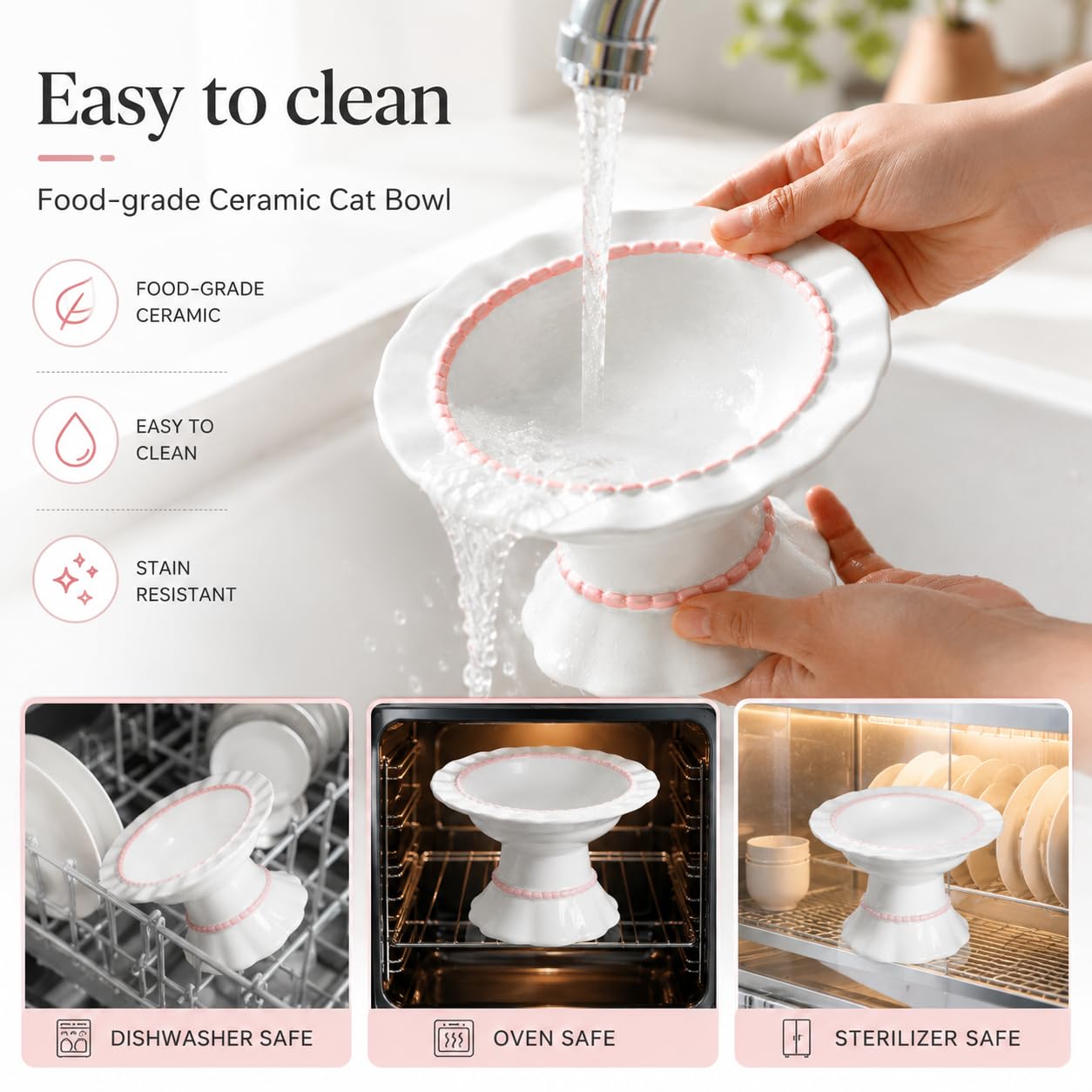 Lot de 2 gamelles surélevées en céramique pour chat avec alimentation lente et eau - Protection du cou - Anti-étouffement - Décoration d'intérieur élégante et cadeau pratique pour les parents