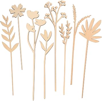 Wood Birth Flower Wooden Wildflowers Stems Bouquet - 8 Laser Cut Flowers for Memorial Home Decor, Moms Birthday Gift, Grandma Gift - Paintable Floral Arrangements
