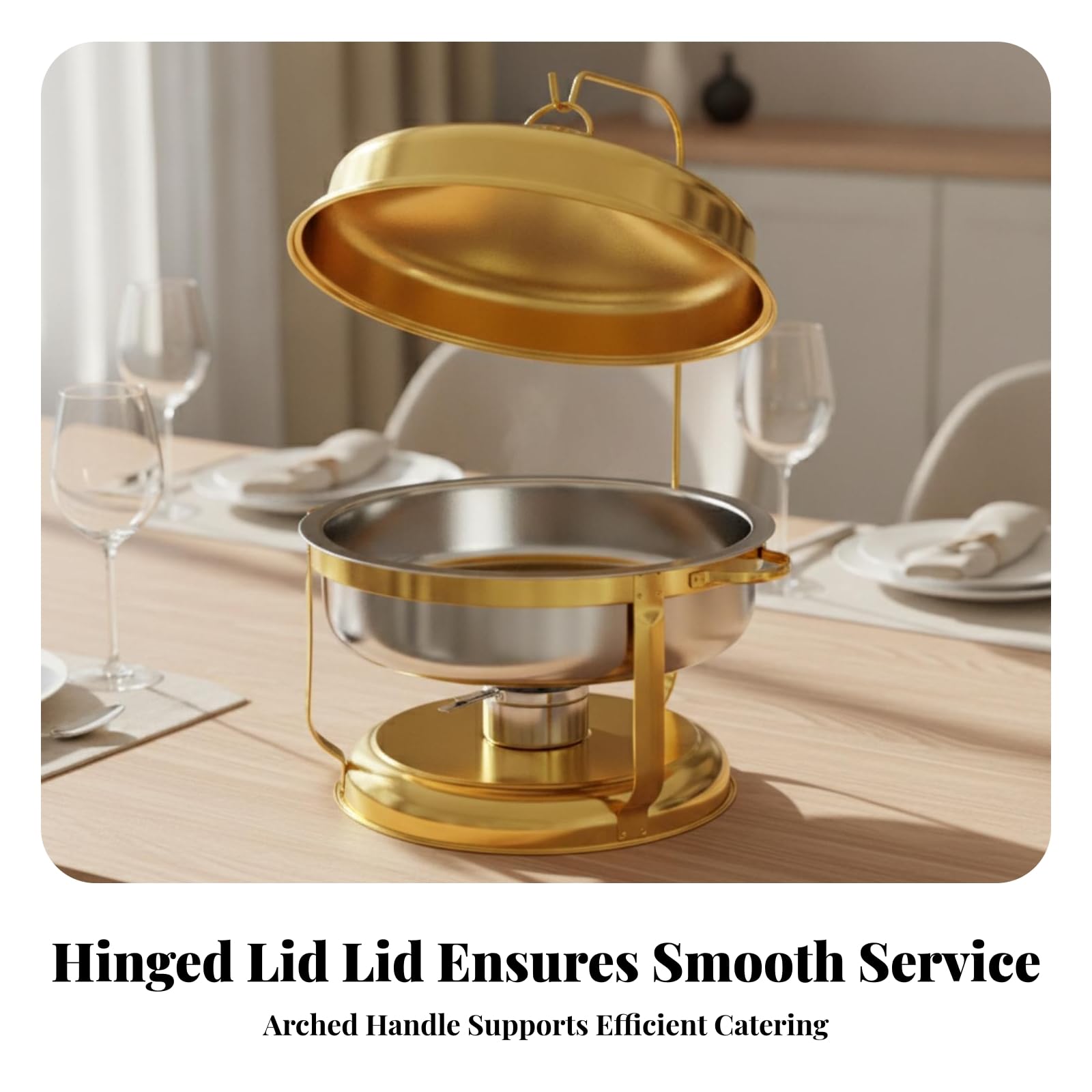 Scaldavivande Finitura in Metallo Lucido, Chafing Dish con Coperchio a Cupola, Resistente Ruggine, Scaldavivande con Coperchio a Rullo, Argento