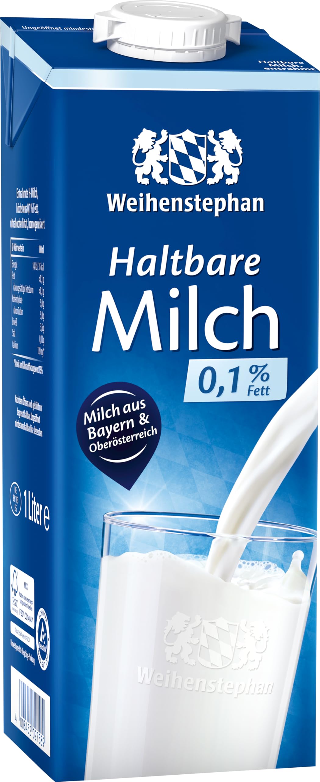 Weihenstephan H-Milch fettarm 0,1 Prozent, 12er Pack (12 x 1L)
