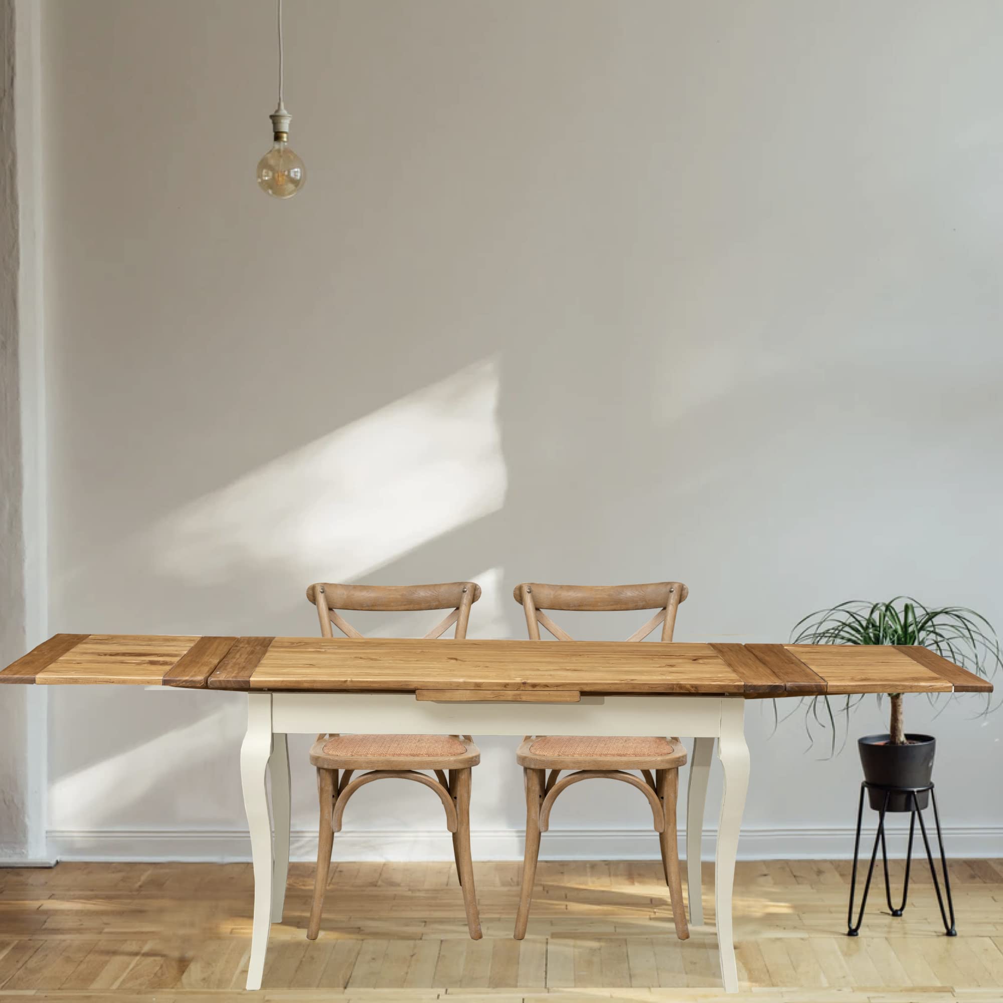Biscottini Mesa Extensible Comedor 140 x 80 cm | Mesa de Cocina Extensible de Madera Maciza