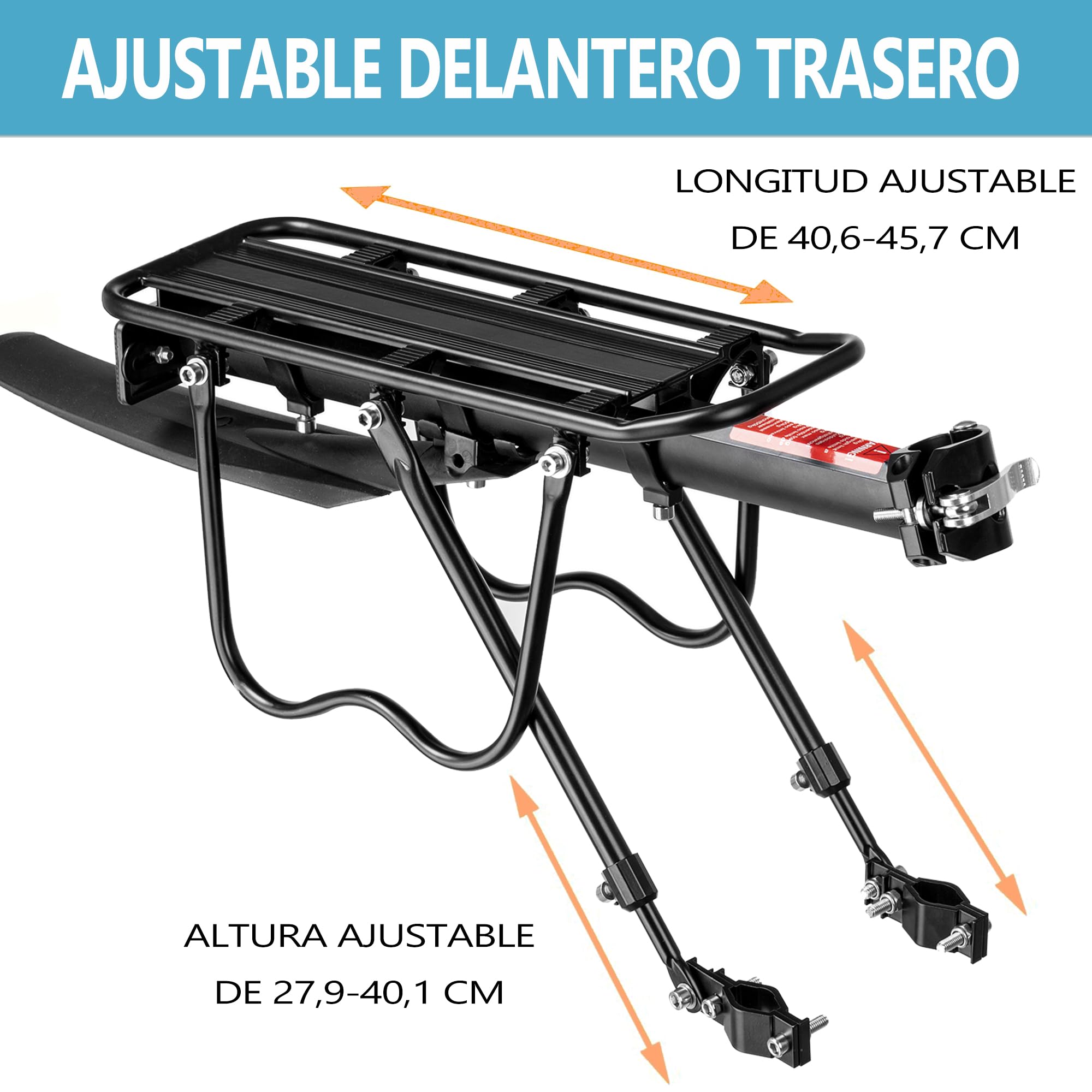 Portabultos Bicicleta [24-29 Pulgadas] - Portaequipajes Trasero con Capacidad de 50KG, con Guardabarros y Reflector Grande, liberación rápida para Bicicleta de montaña y de Carretera
