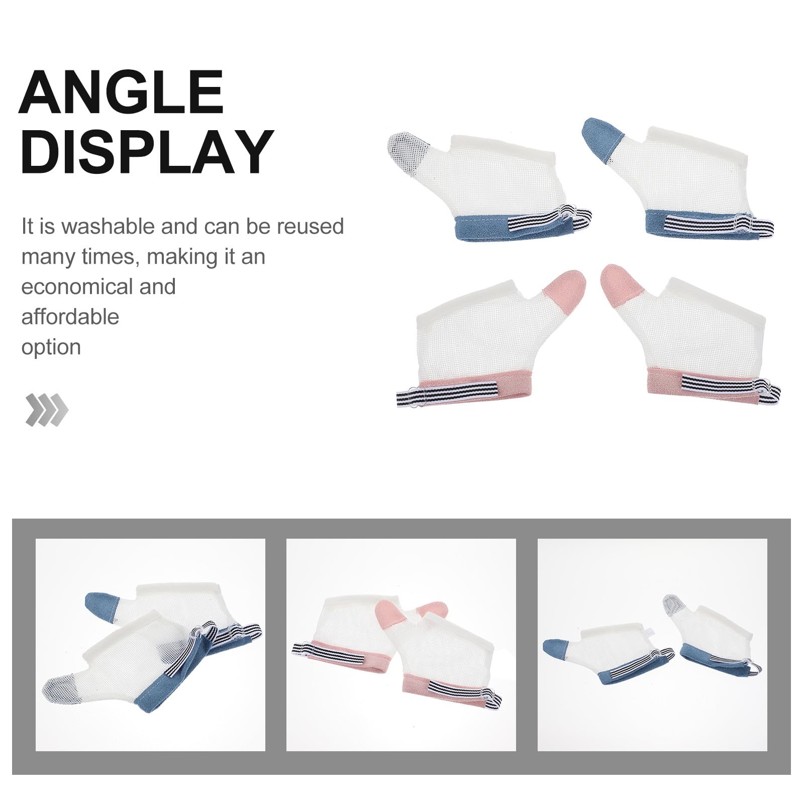 TOYANDONA Guantes Antichupete para Bebés Niños, Corrector de Succión de Pulgar, Tejido Transpirable de Malla Doble Cara, Talla M Rayas Aleatorias, para Evitar Chuparse el Dedo, 2 Pares