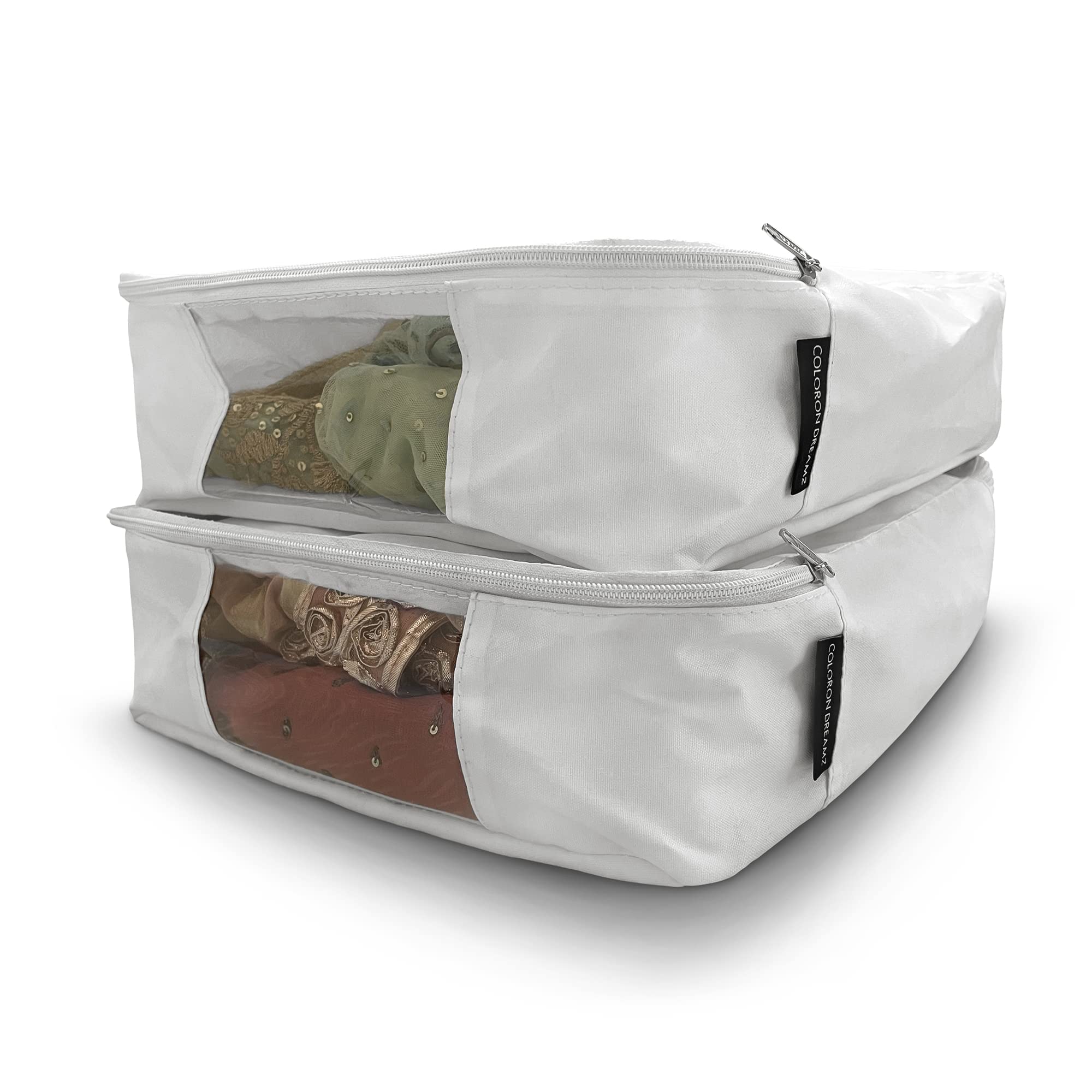 Coloron Dreamz Canvas Packing Cubes/Pouch/Bag Travel Organiser (White, Set of 2)