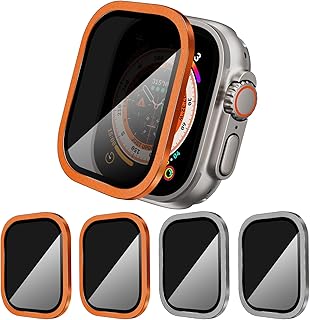 Kakurookie [4 Pack] for Apple Watch Ultra 2/Ultra 49mm Privacy Screen Protector Case,Tempered Glass and Titanium Alloy Frame,Ultra-Thin Tempered Glass Case Cover for iWatch Series Ultra 49mm