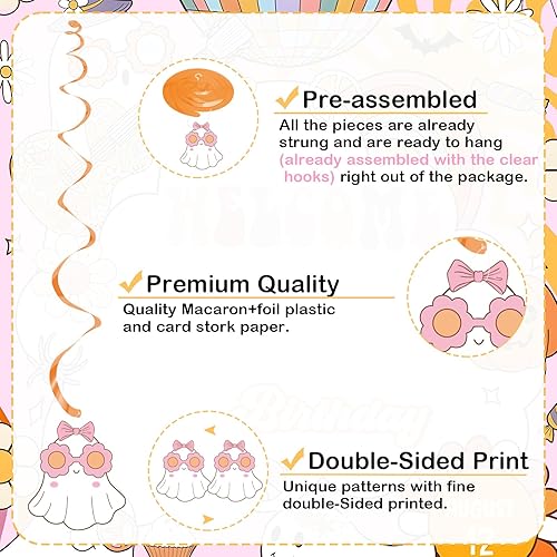 Miniatura 3 de Decoraciones colgantes de Halloween, decoración de despedida de soltera de Halloween, lazo rosa fantasma, retro, hippie, Halloween, espeluznante,