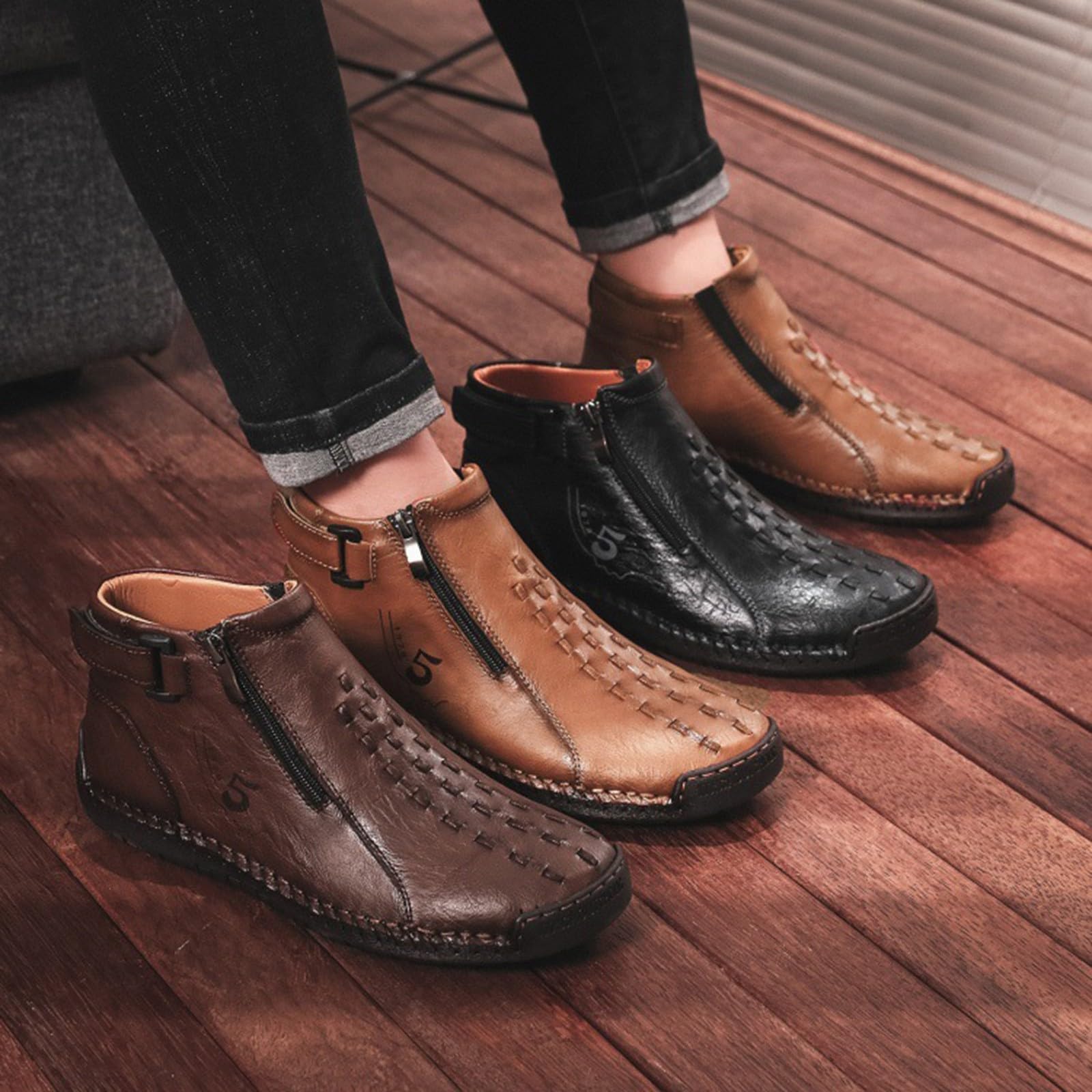 Generisch Scarpe da trekking da uomo, alte 38-48, estive, da barca, con cerniera, morbide, antiscivolo, vintage, senza lacci