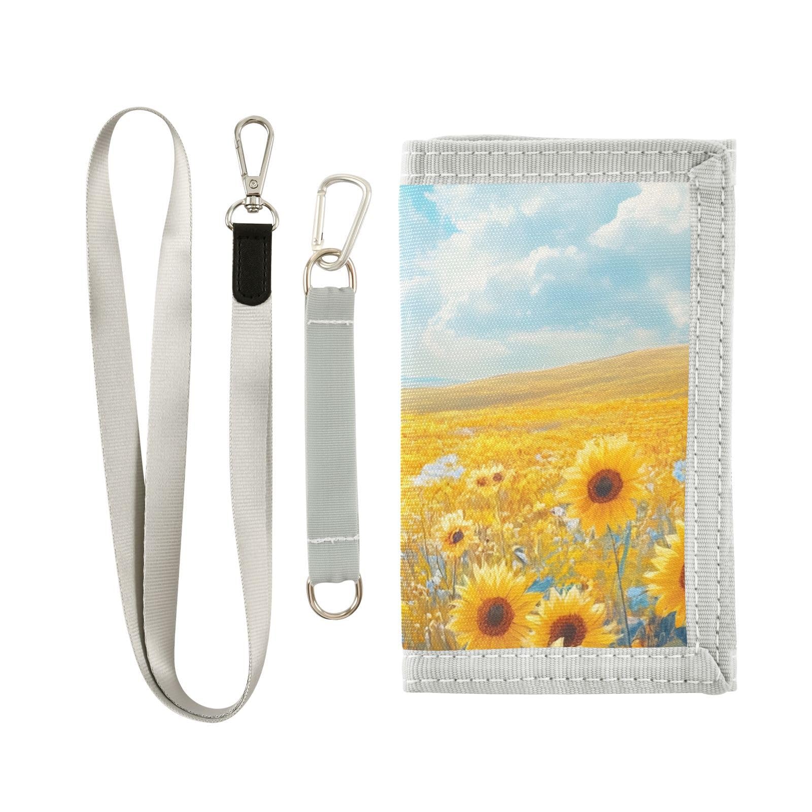 FOLIOSA Kids Wallet for Boys Girls Sunflower Field Print Youth Wallet with Zipper Pocket Card Holders, Novelty Wallet 4.9×2.9 in